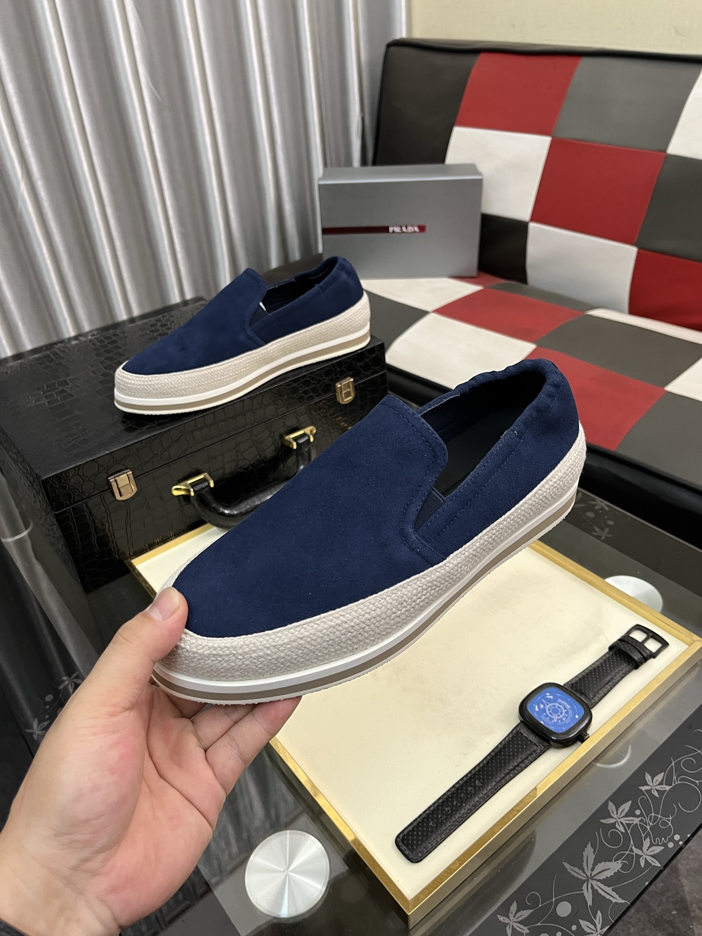 Prada Modern Style Blue Suede Slip-On Sneakers,Sizes 38-44 6 i1745427755038 6907 0 4