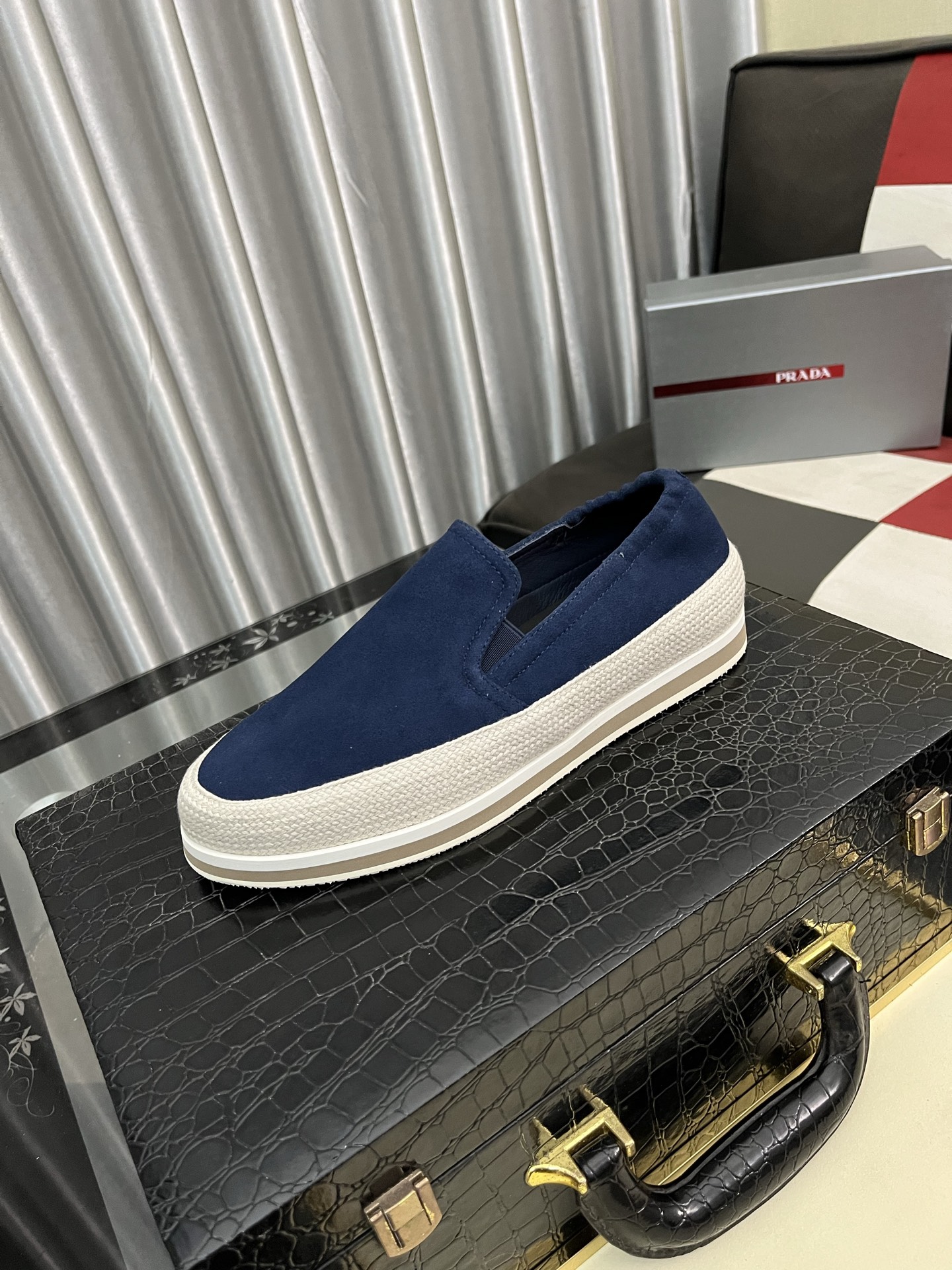 Prada Modern Style Blue Suede Slip-On Sneakers,Sizes 38-44 1 Prada Modern Style Blue Suede Slip-On Sneakers,Sizes 38-44
