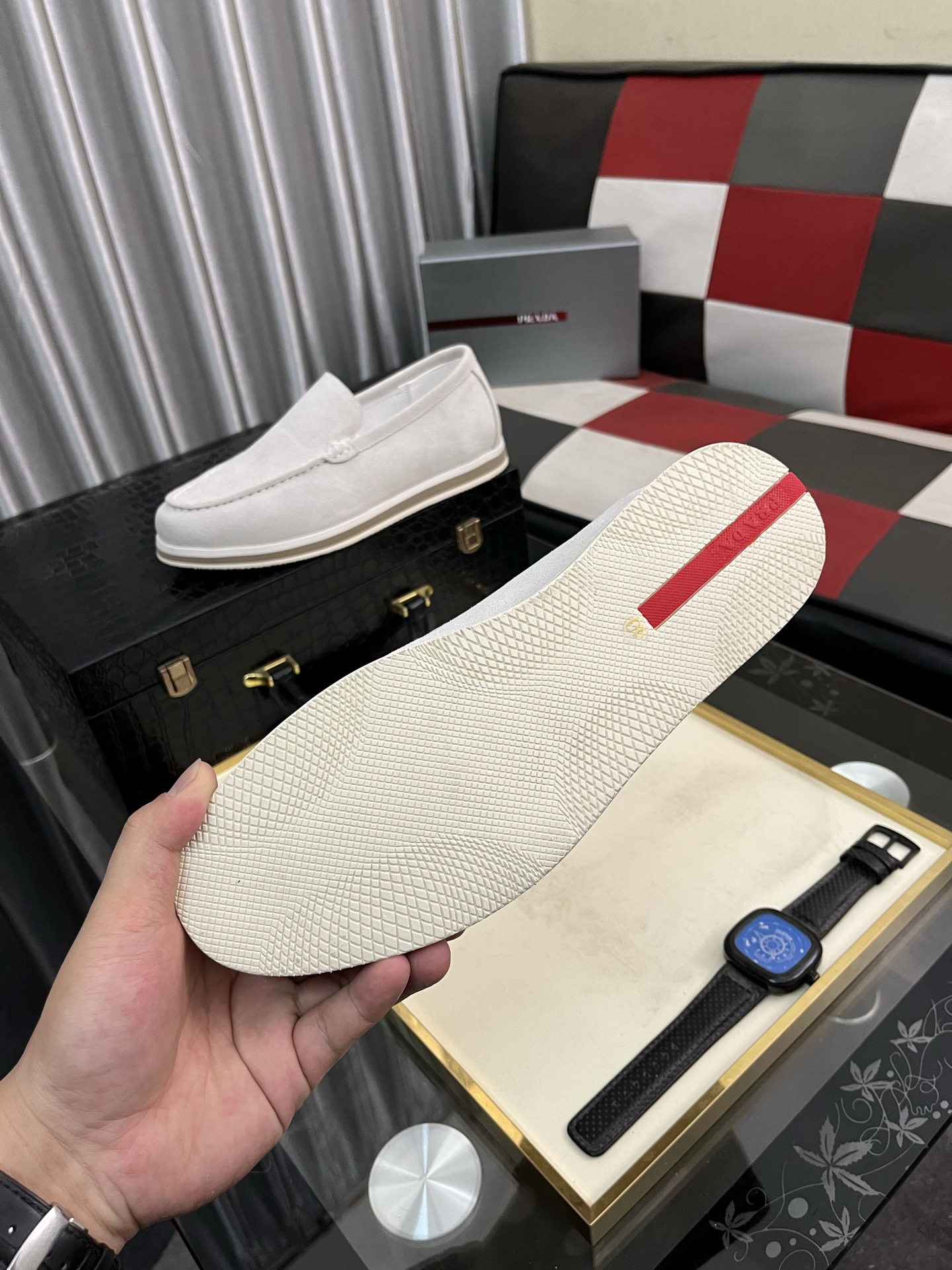 Prada White Leather Slip-On Sneakers, Modern Design, Comfortable Fit 10 i1745427783751 5603 0 8