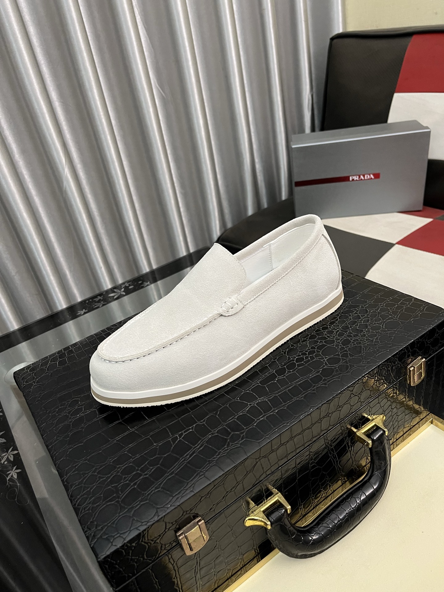 Prada White Leather Slip-On Sneakers, Modern Design, Comfortable Fit 2 i1745427783830 9740 0 0