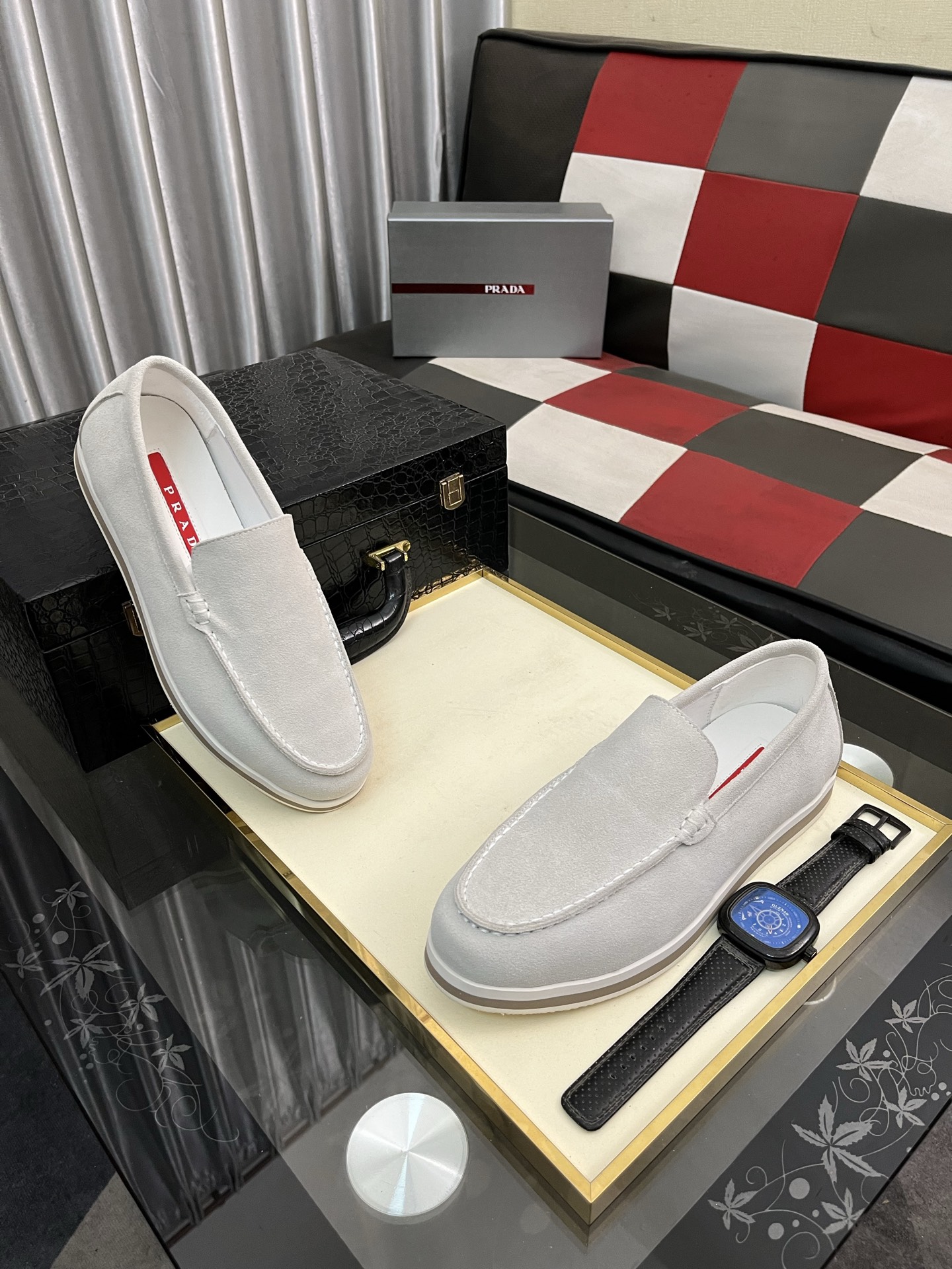 Prada White Leather Slip-On Sneakers, Modern Design, Comfortable Fit 4 i1745427785751 9699 0 2