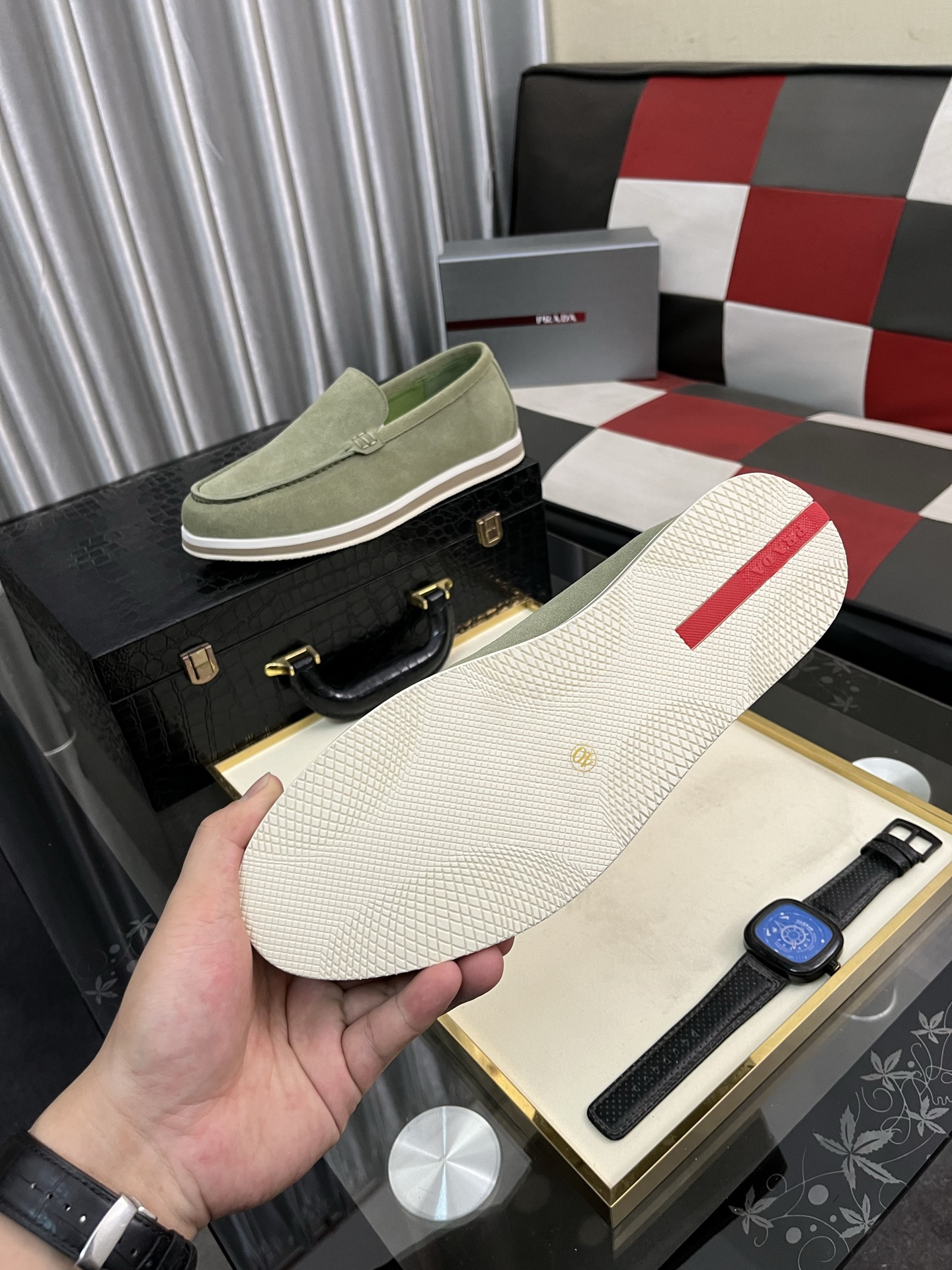 Prada Modern Style Loafers in Green Suede, Sizes 38-44. Original Leather 10 i1745427877687 8095 0 8