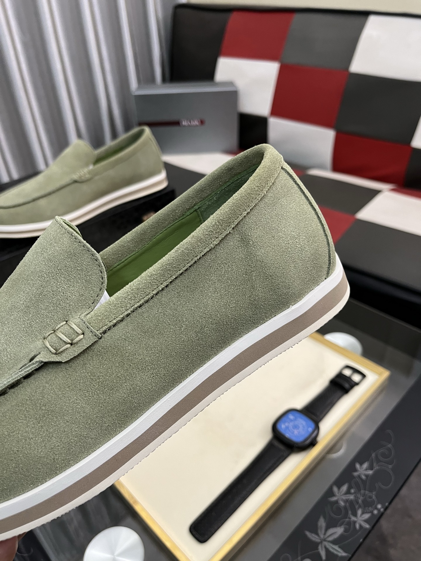 Prada Modern Style Loafers in Green Suede, Sizes 38-44. Original Leather 8 i1745427877852 864 0 6