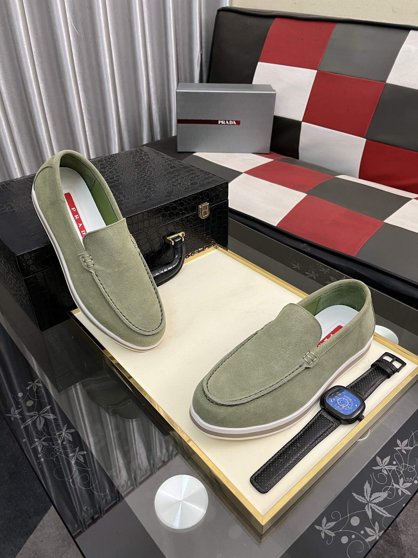 Prada Modern Style Loafers in Green Suede, Sizes 38-44. Original Leather 4 i1745427877922 4496 0 2