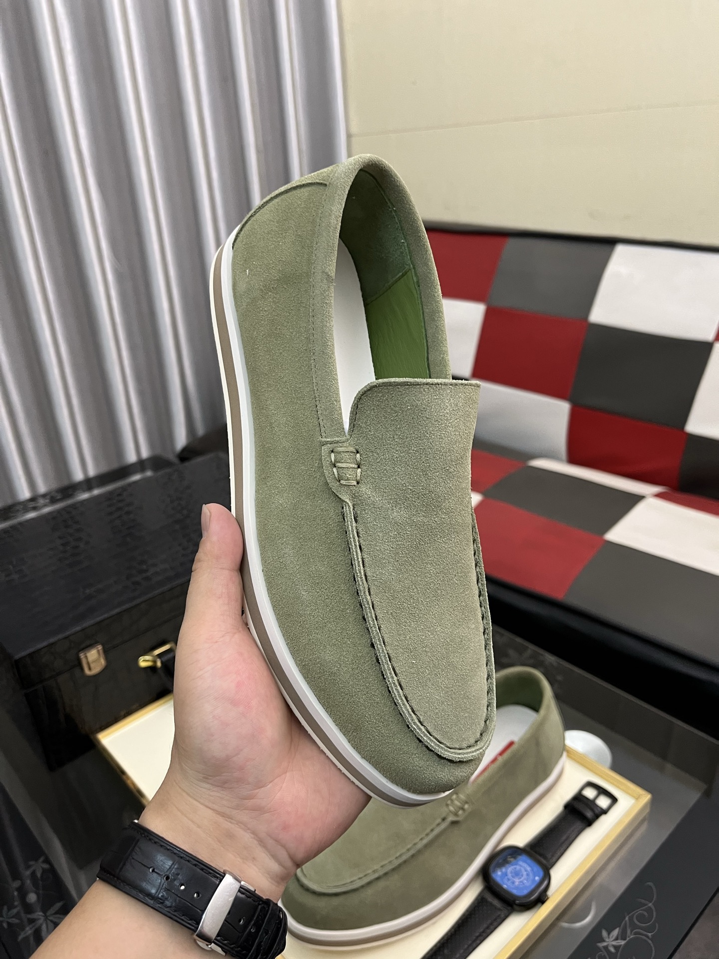 Prada Modern Style Loafers in Green Suede, Sizes 38-44. Original Leather 5 i1745427879256 3674 0 3