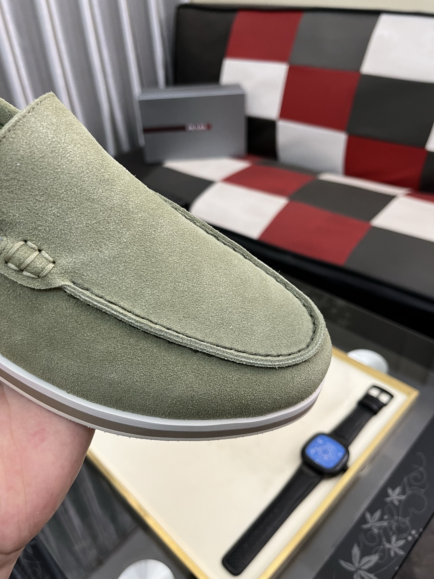 Prada Modern Style Loafers in Green Suede, Sizes 38-44. Original Leather 7 i1745427879378 5958 0 5