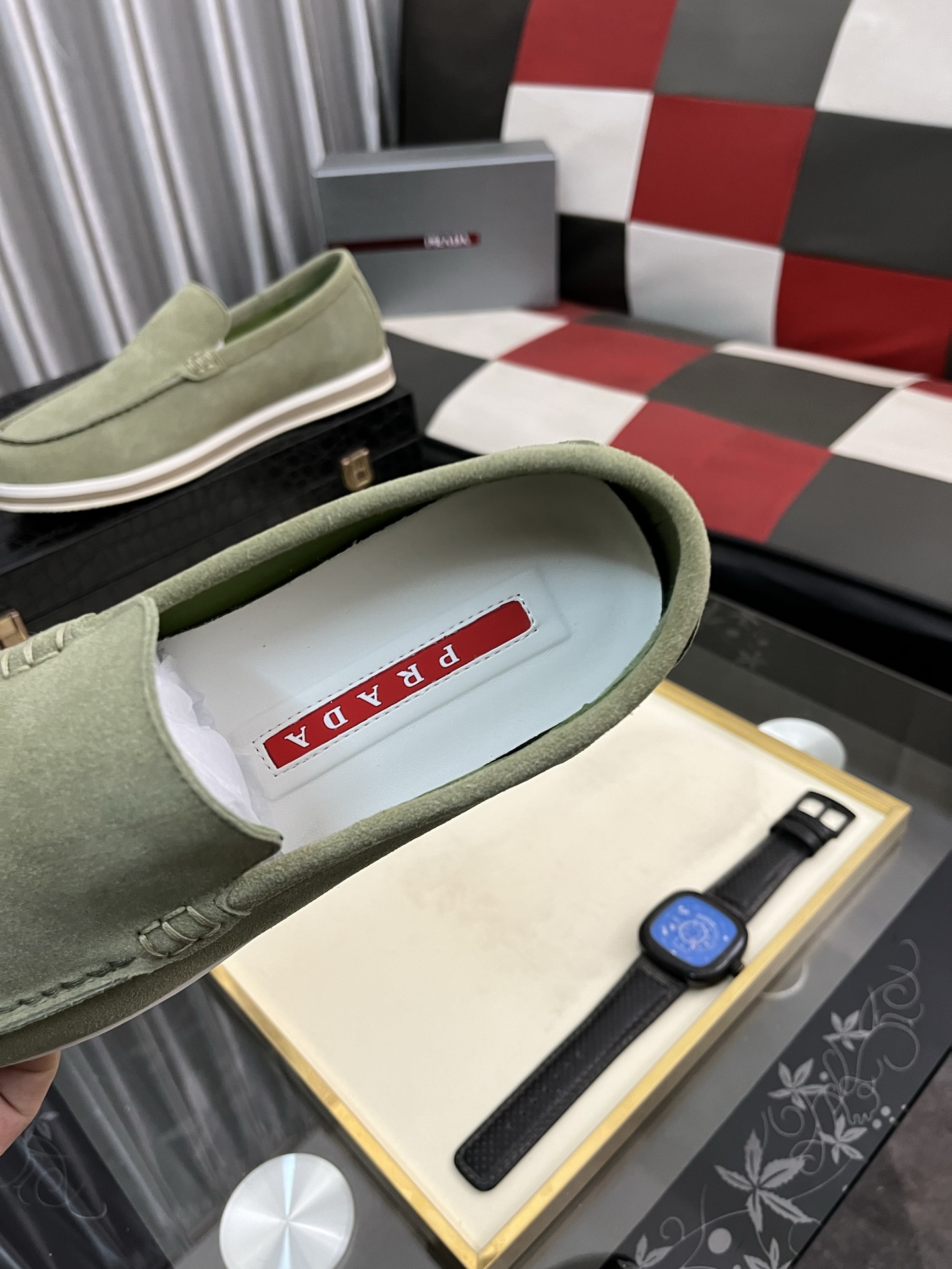 Prada Modern Style Loafers in Green Suede, Sizes 38-44. Original Leather 9 i1745427879404 101 0 7