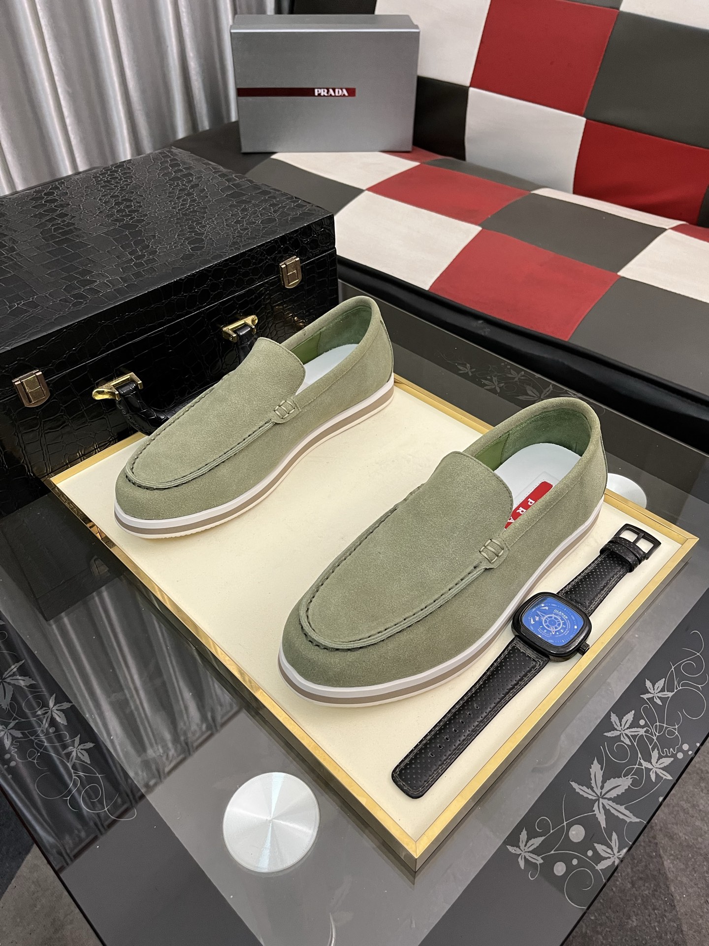Prada Modern Style Loafers in Green Suede, Sizes 38-44. Original Leather 3 i1745427879408 8135 0 1