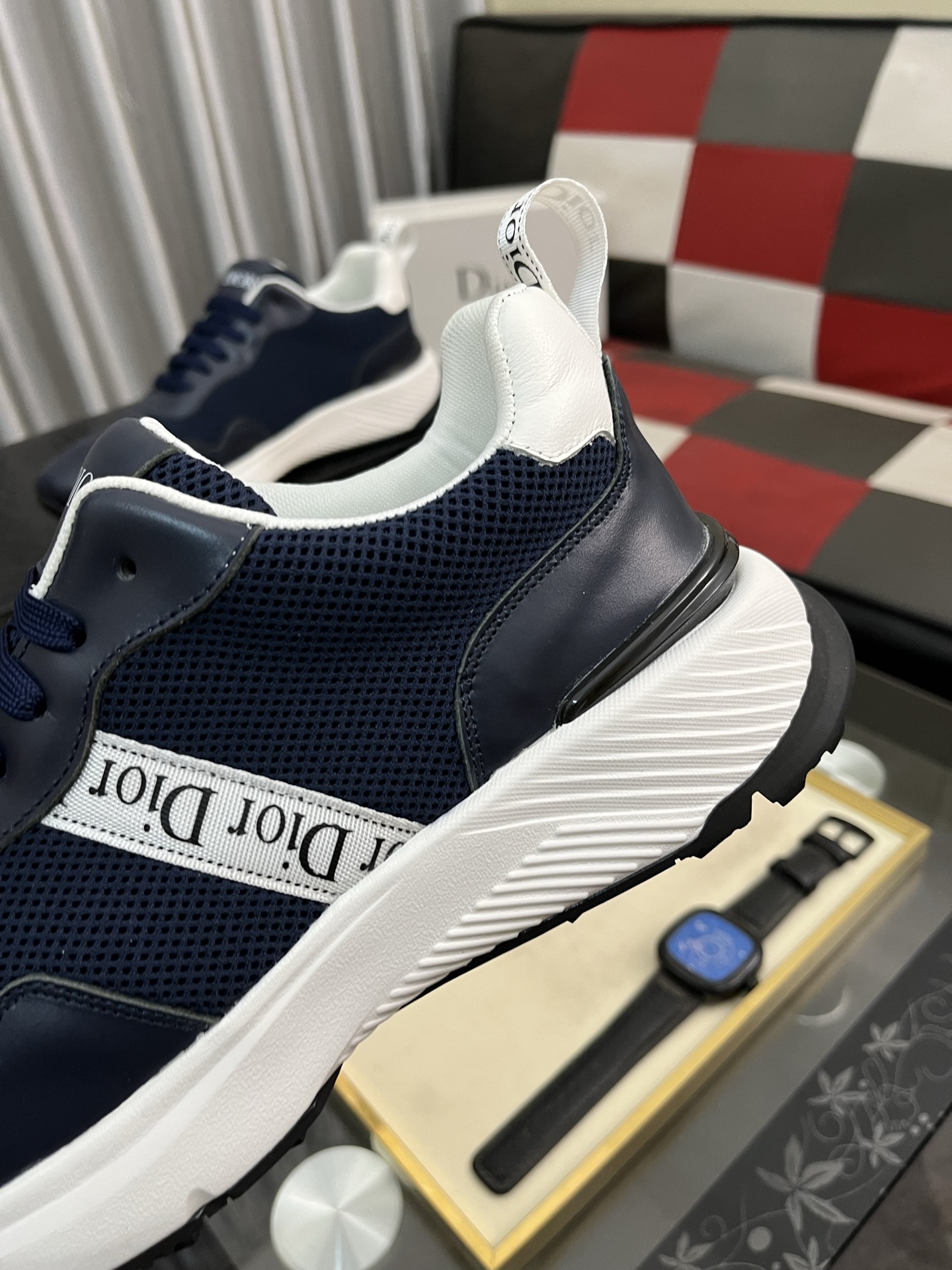 Dior Men's Navy Blue Italian Leather and Mesh Lace-Up Sneakers 8 i1746895239701 9227 0 6