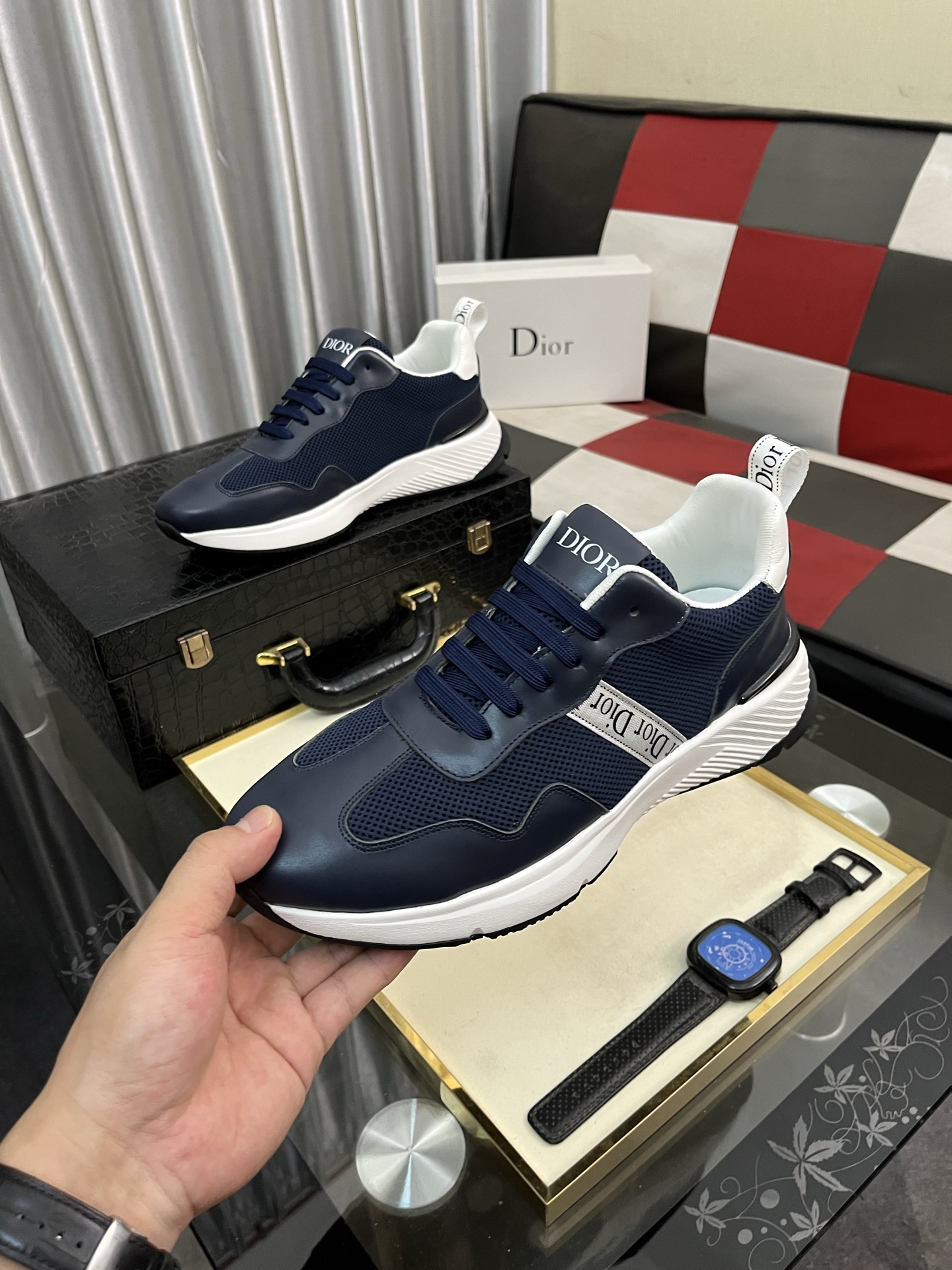 Dior Men's Navy Blue Italian Leather and Mesh Lace-Up Sneakers 6 i1746895239863 3917 0 4