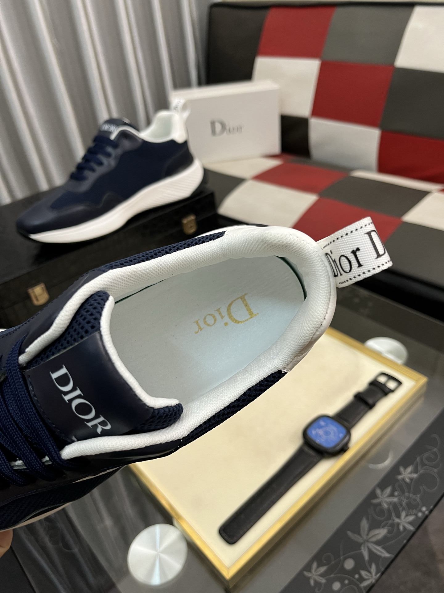 Dior Men's Navy Blue Italian Leather and Mesh Lace-Up Sneakers 9 i1746895241156 3596 0 7
