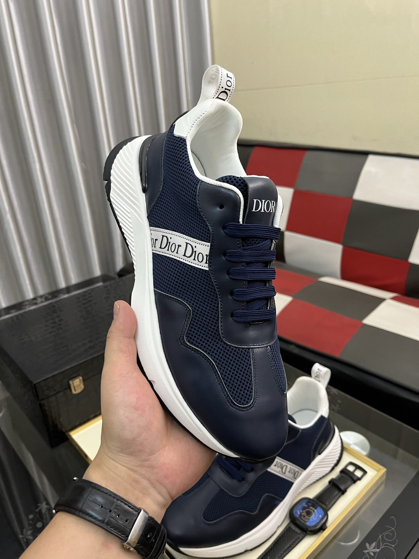 Dior Men's Navy Blue Italian Leather and Mesh Lace-Up Sneakers 5 i1746895241205 6994 0 3