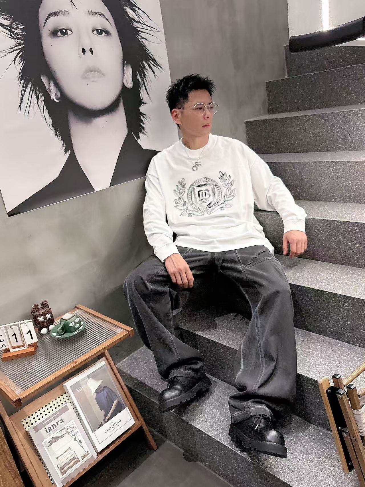 2025秋季新款 DG 手绘定制标休闲长袖 【over size宽松版型】 定制300g高支100%纯棉