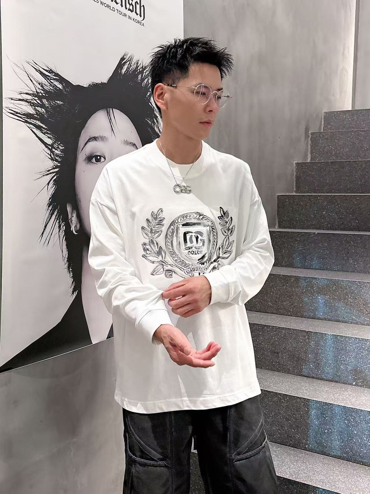 2025秋季新款 DG 手绘定制标休闲长袖 【over size宽松版型】 定制300g高支100%纯棉