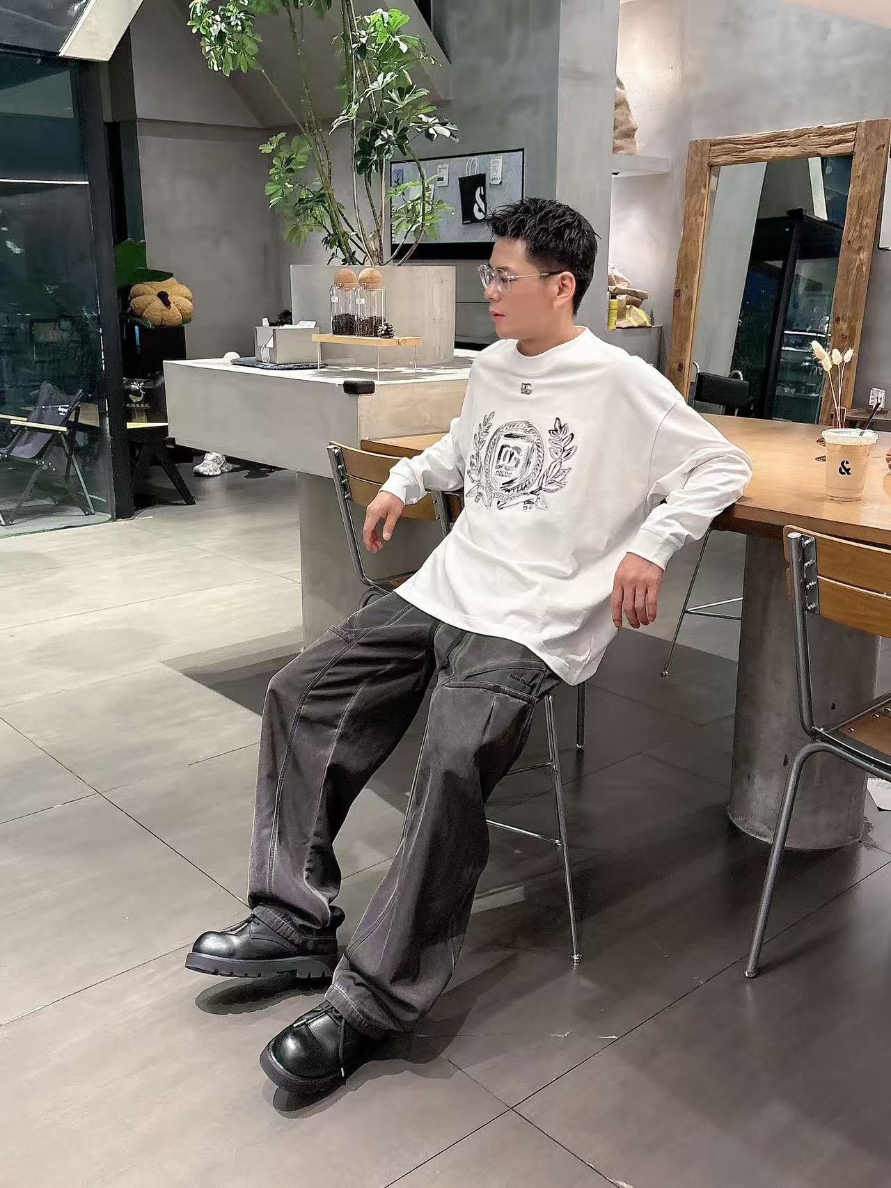 2025秋季新款 DG 手绘定制标休闲长袖 【over size宽松版型】 定制300g高支100%纯棉