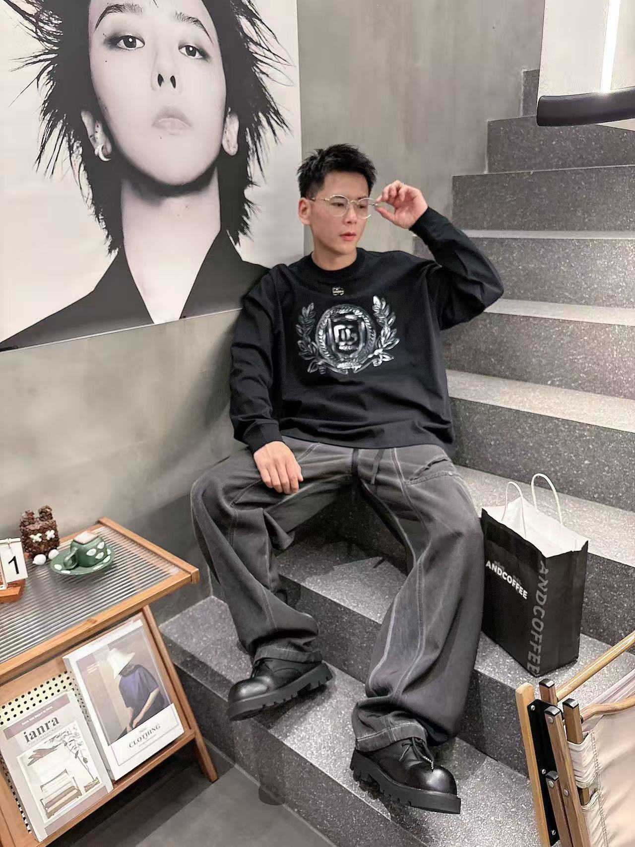 2025秋季新款 DG 手绘定制标休闲长袖 【over size宽松版型】 定制300g高支100%纯棉