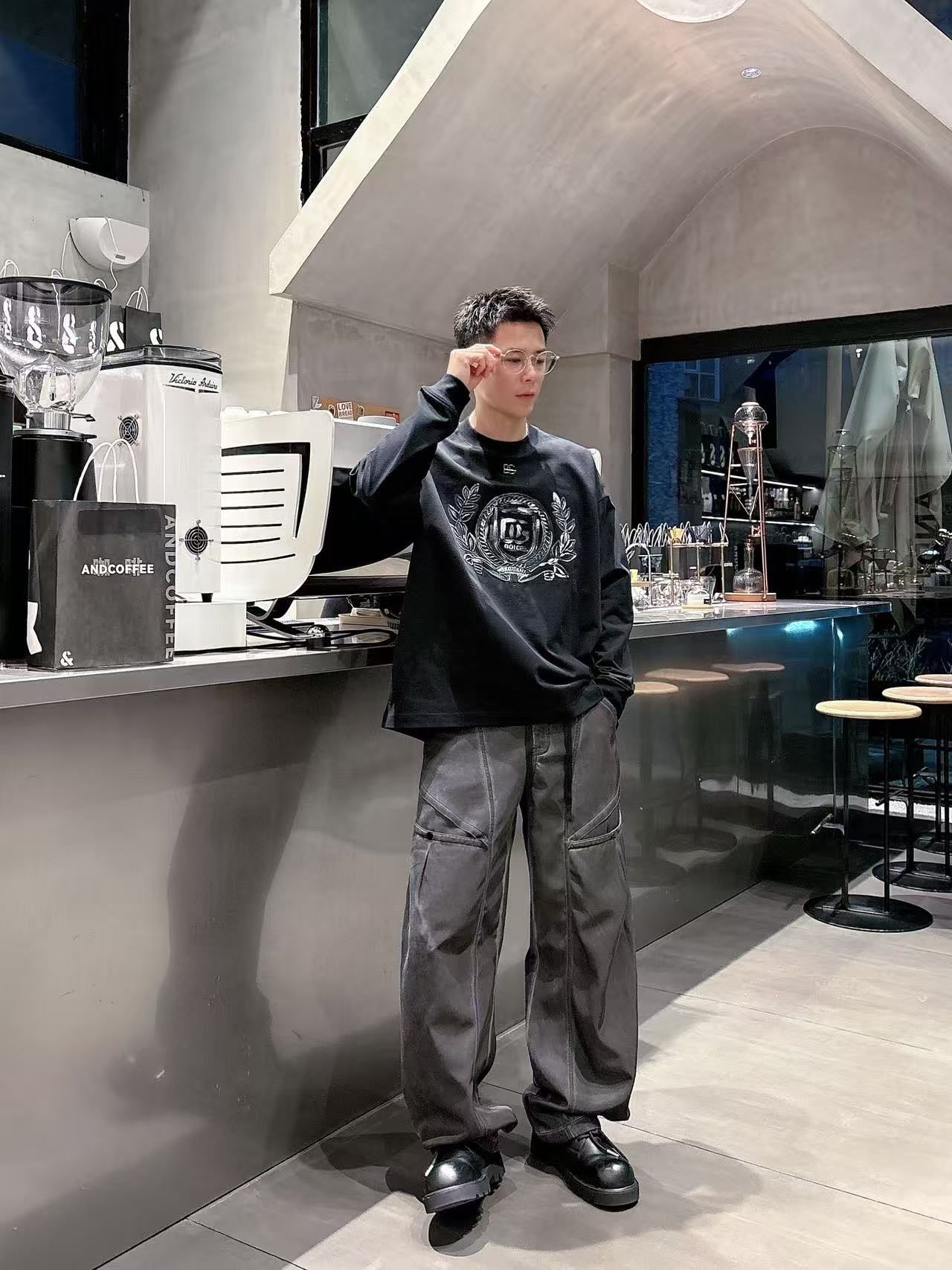 2025秋季新款 DG 手绘定制标休闲长袖 【over size宽松版型】 定制300g高支100%纯棉