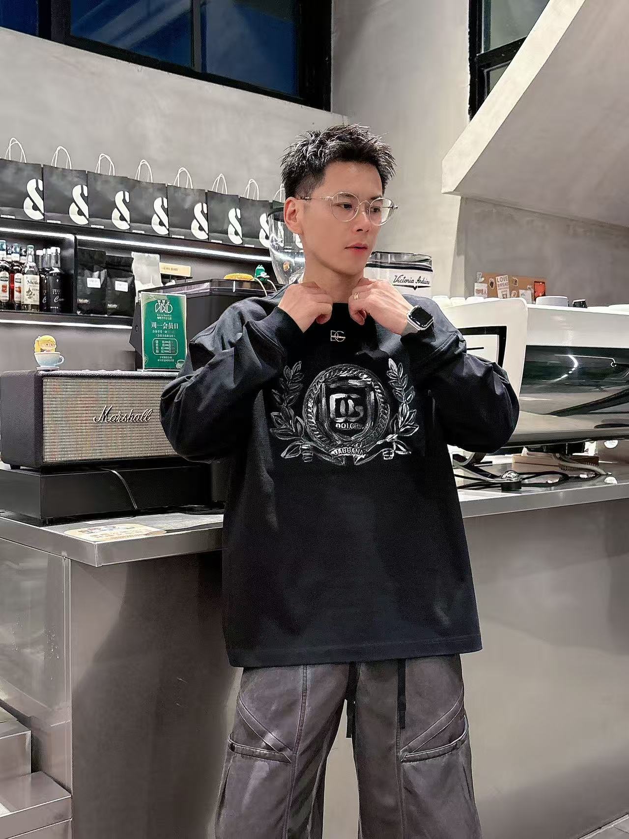 2025秋季新款 DG 手绘定制标休闲长袖 【over size宽松版型】 定制300g高支100%纯棉