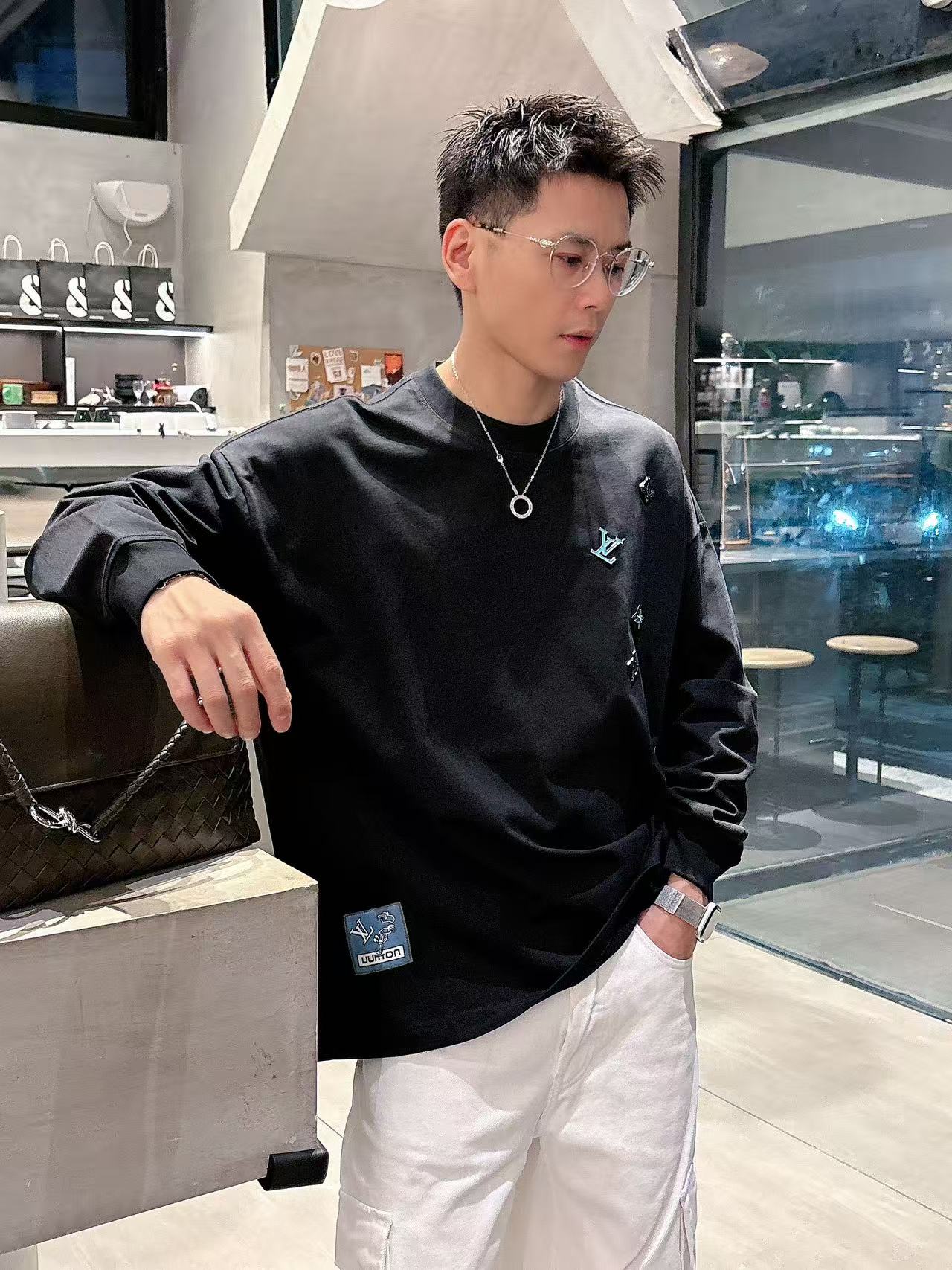 2025秋季新款 LV 手绘定制标休闲长袖 【over size宽松版型】 定制300g高支100%纯棉