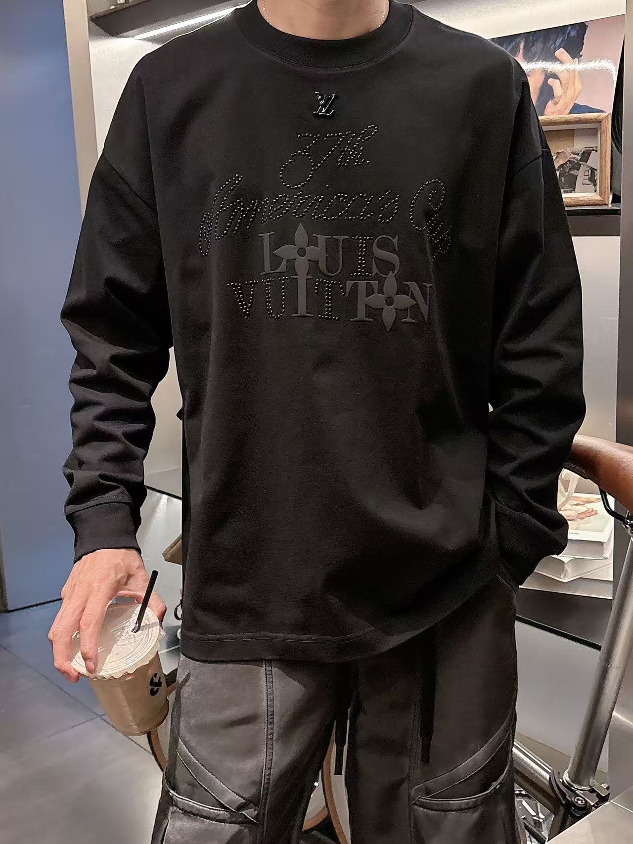 2025秋季新款 LV 手绘定制标休闲长袖 【over size宽松版型】 定制300g高支100%纯棉
