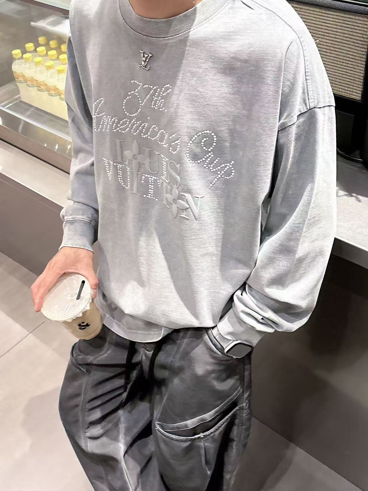 2025秋季新款 LV 手绘定制标休闲长袖 【over size宽松版型】 定制300g高支100%纯棉
