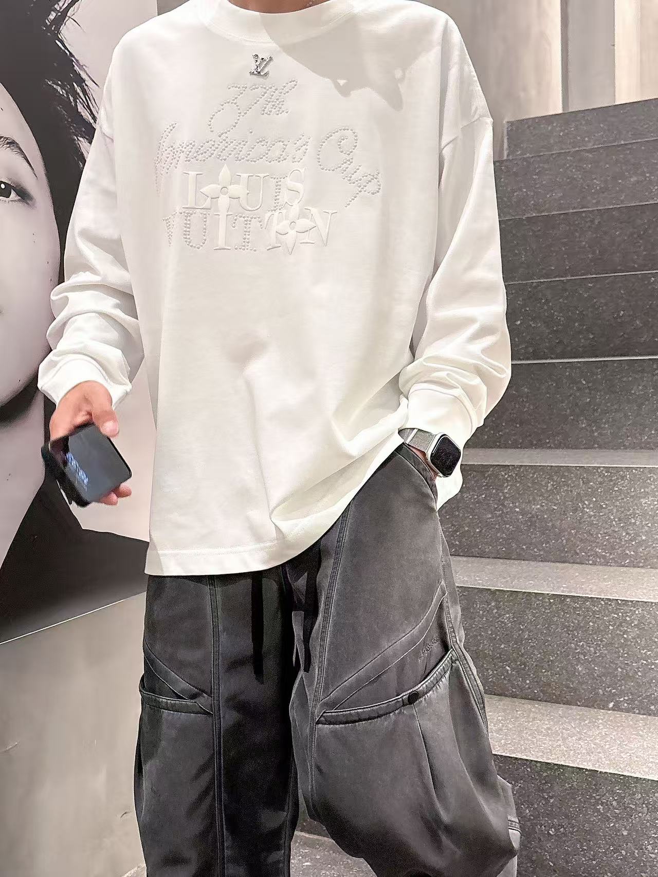 2025秋季新款 LV 手绘定制标休闲长袖 【over size宽松版型】 定制300g高支100%纯棉