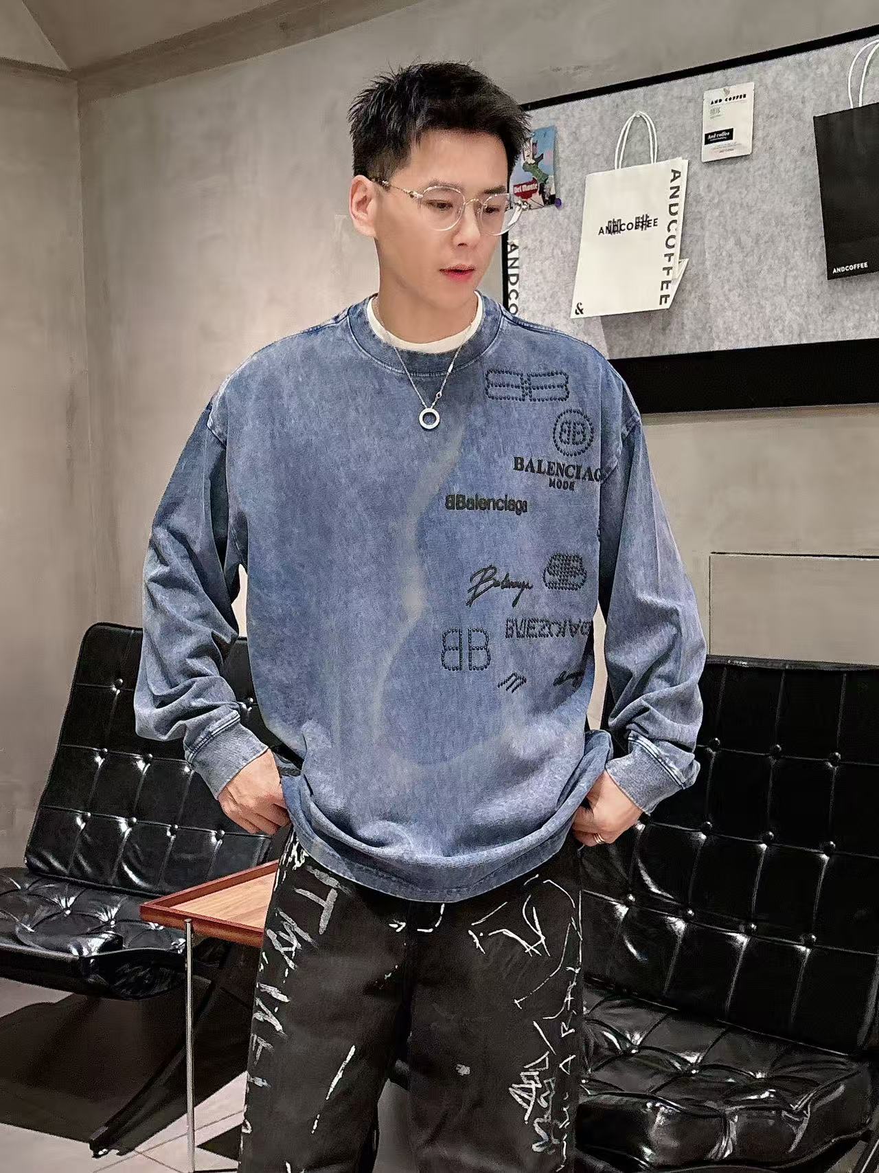 2025秋季新款 巴黎世家 手绘定制标休闲长袖 【over size宽松版型】 定制300g高支100%