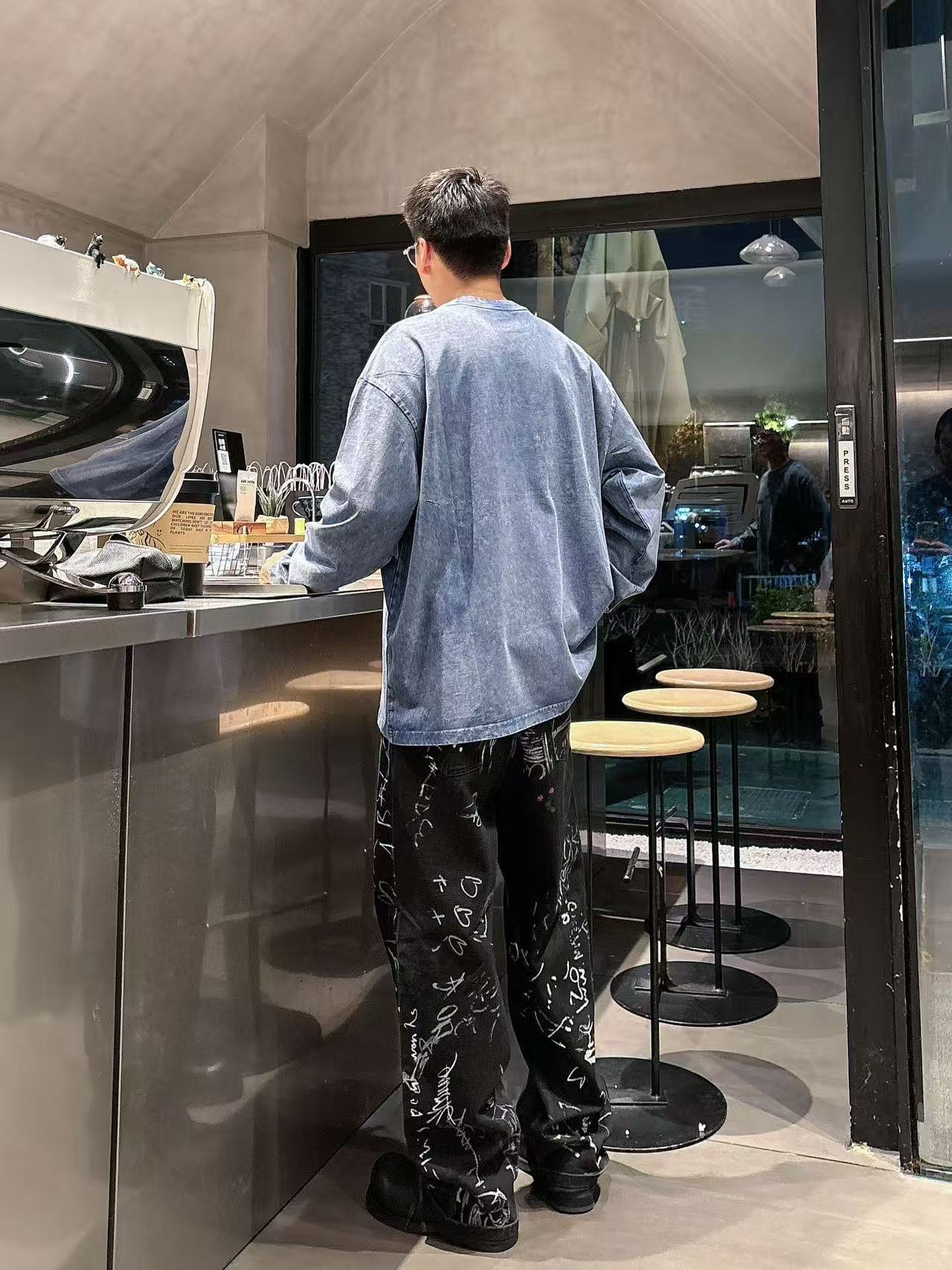 2025秋季新款 巴黎世家 手绘定制标休闲长袖 【over size宽松版型】 定制300g高支100%