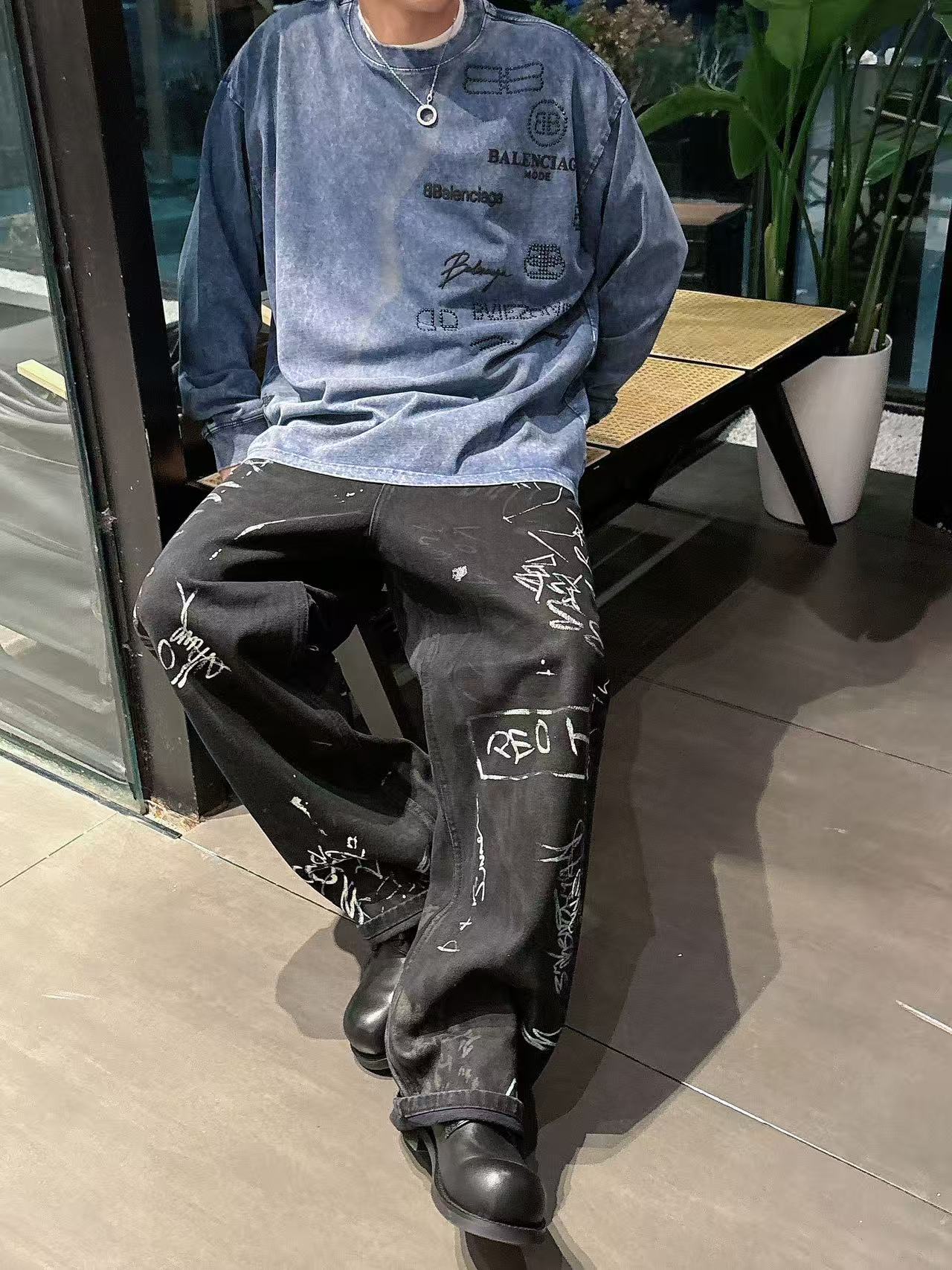 2025秋季新款 巴黎世家 手绘定制标休闲长袖 【over size宽松版型】 定制300g高支100%