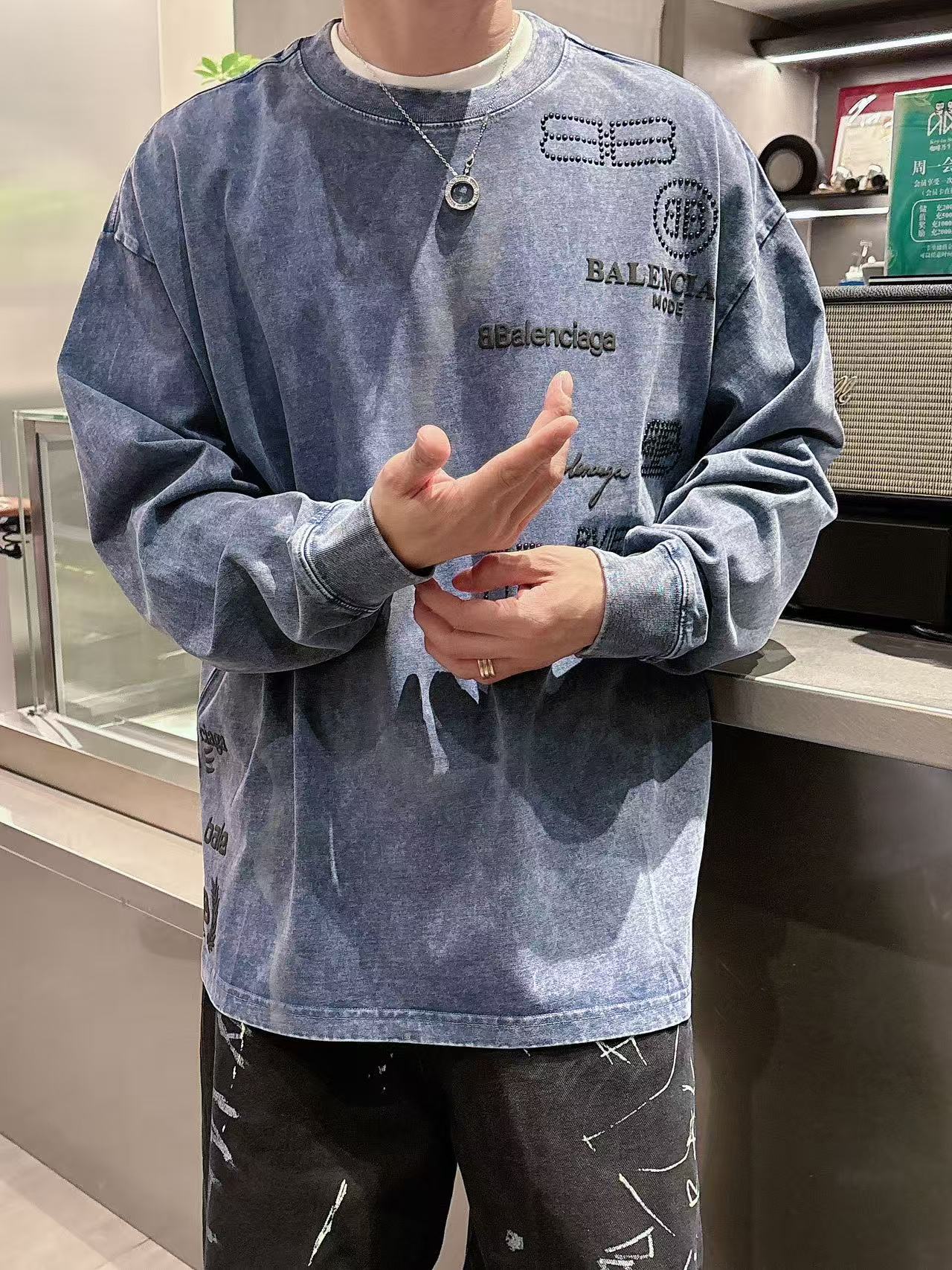 2025秋季新款 巴黎世家 手绘定制标休闲长袖 【over size宽松版型】 定制300g高支100%