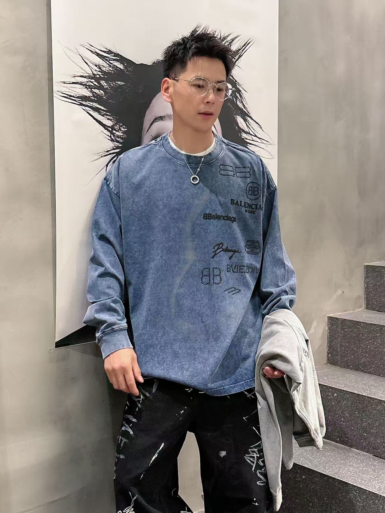 2025秋季新款 巴黎世家 手绘定制标休闲长袖 【over size宽松版型】 定制300g高支100%