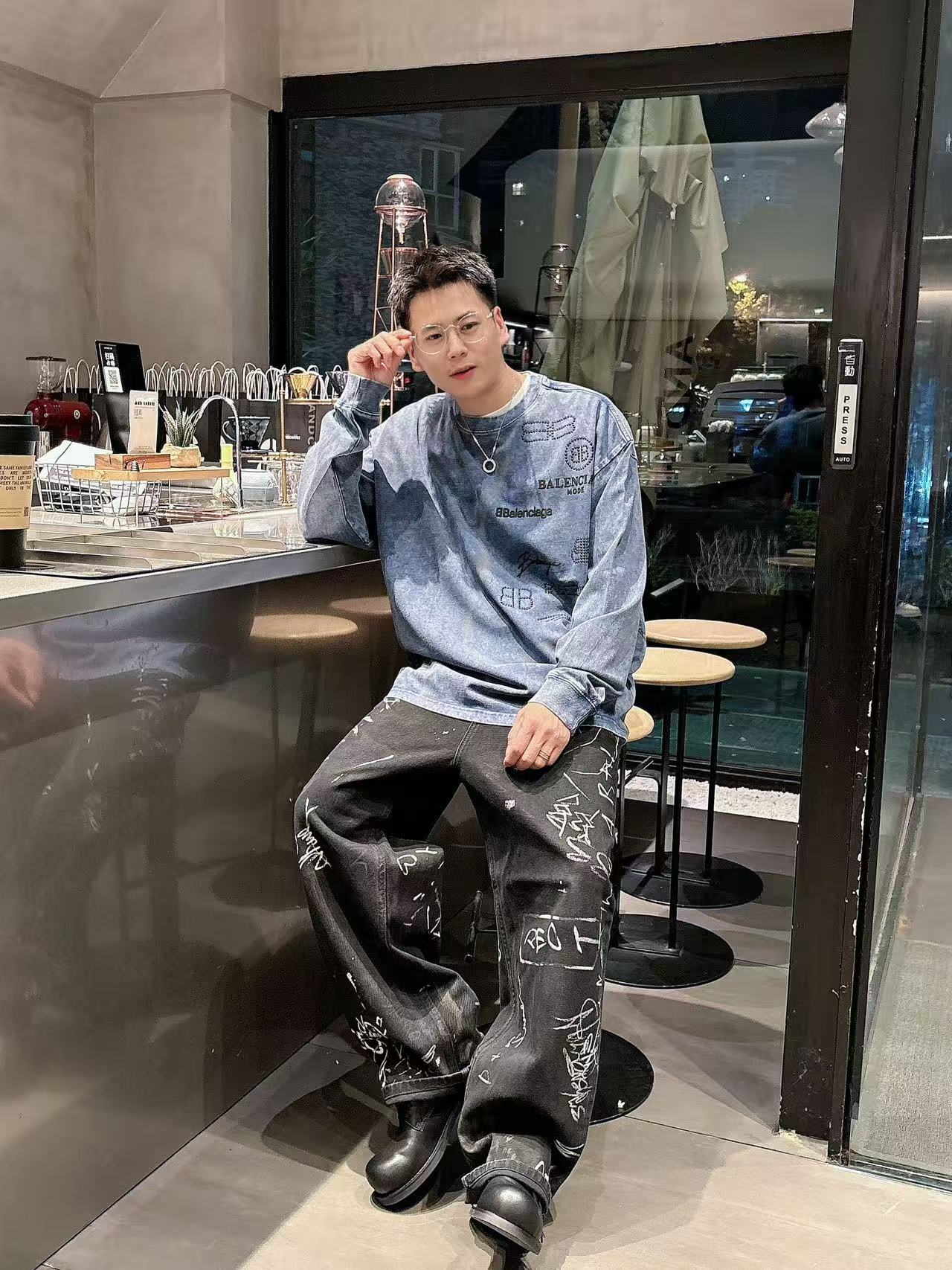 2025秋季新款 巴黎世家 手绘定制标休闲长袖 【over size宽松版型】 定制300g高支100%