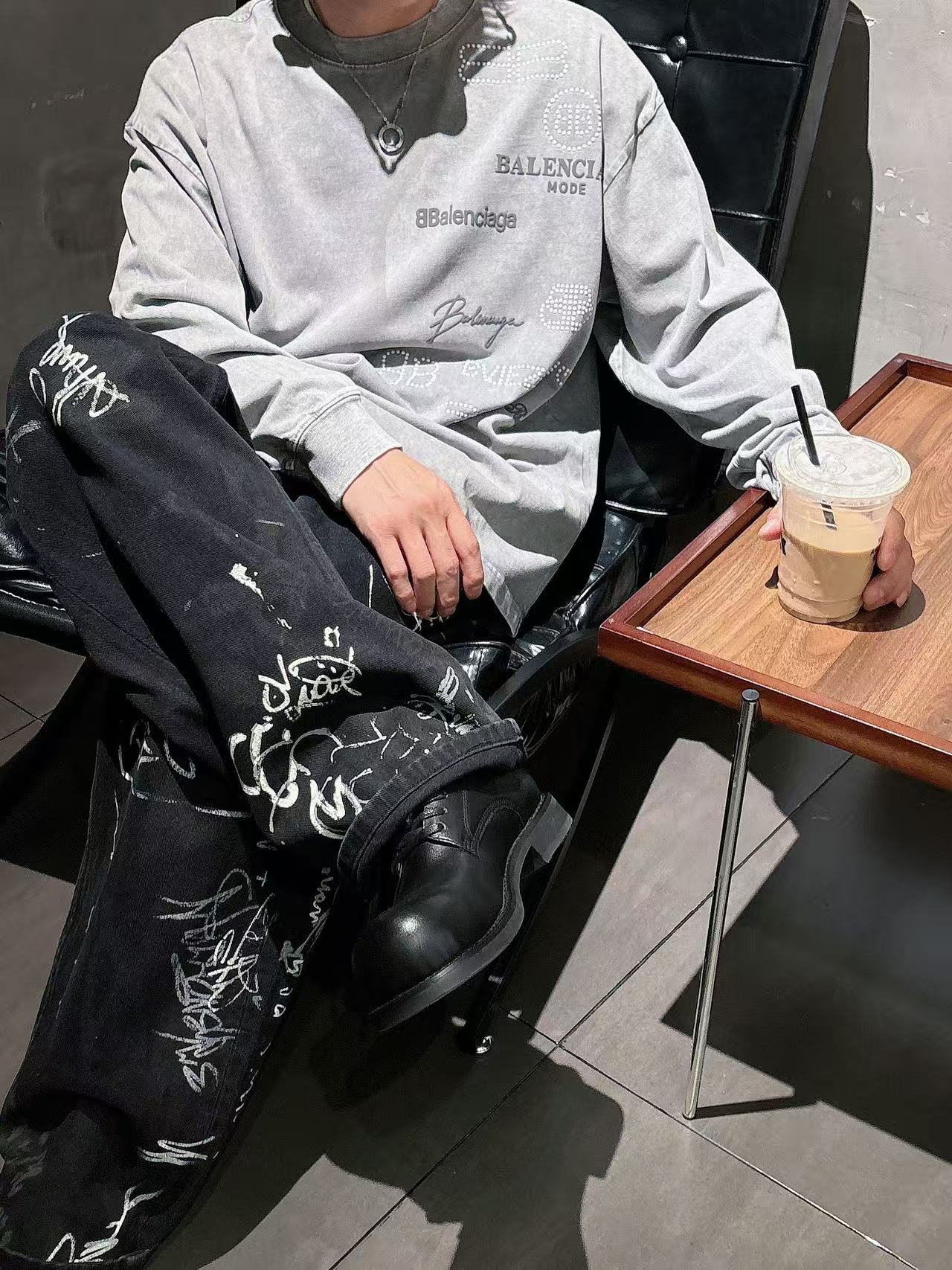 2025秋季新款 巴黎世家 手绘定制标休闲长袖 【over size宽松版型】 定制300g高支100%