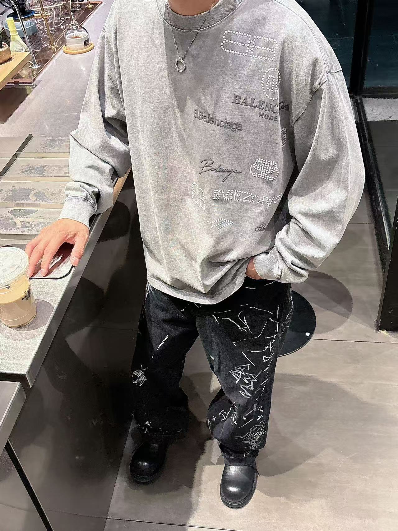 2025秋季新款 巴黎世家 手绘定制标休闲长袖 【over size宽松版型】 定制300g高支100%