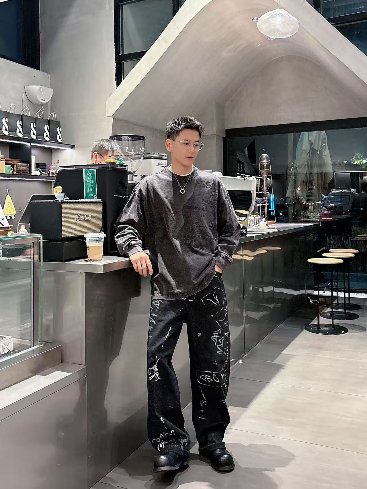 2025秋季新款 巴黎世家 手绘定制标休闲长袖 【over size宽松版型】 定制300g高支100%