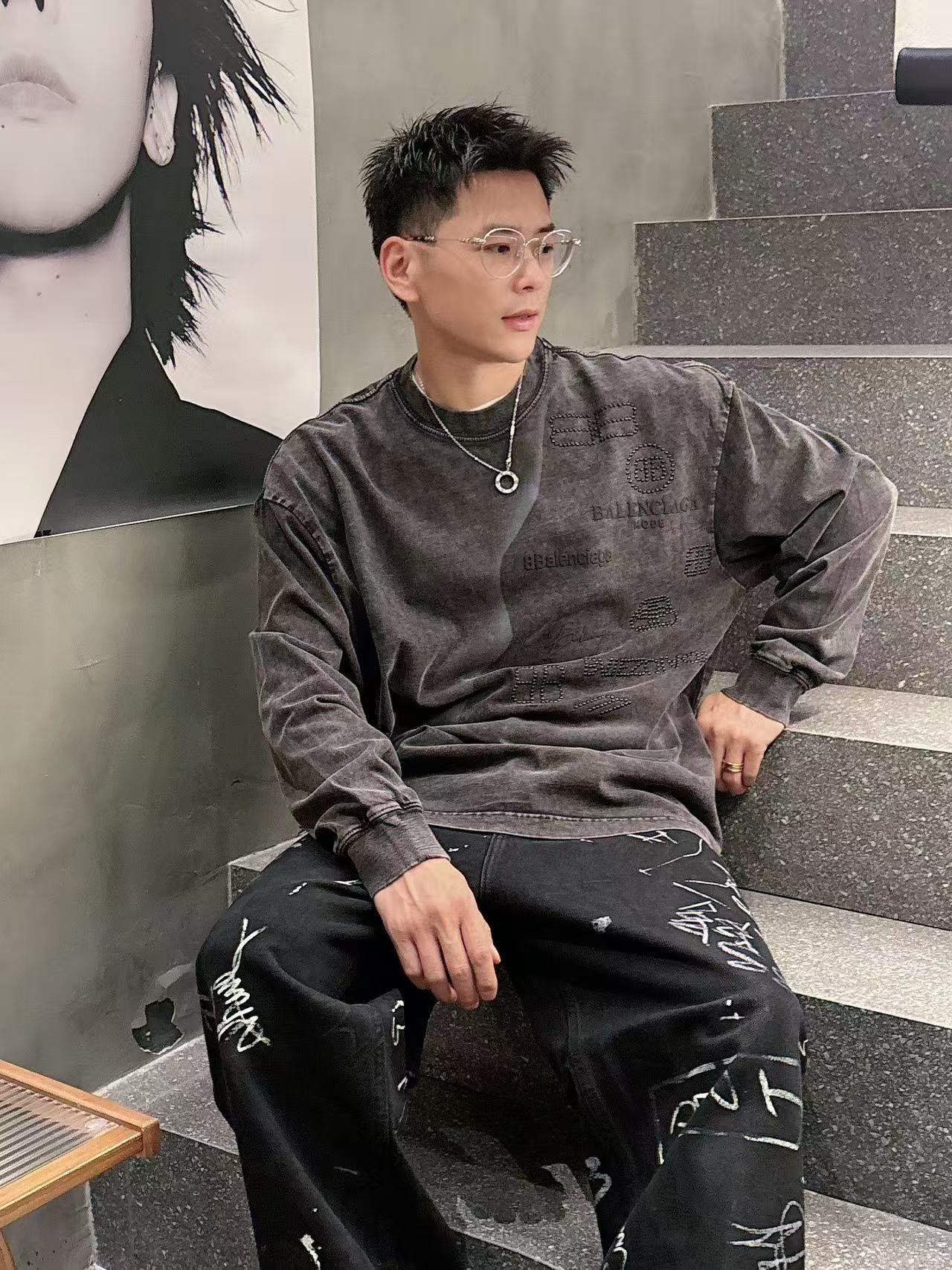 2025秋季新款 巴黎世家 手绘定制标休闲长袖 【over size宽松版型】 定制300g高支100%