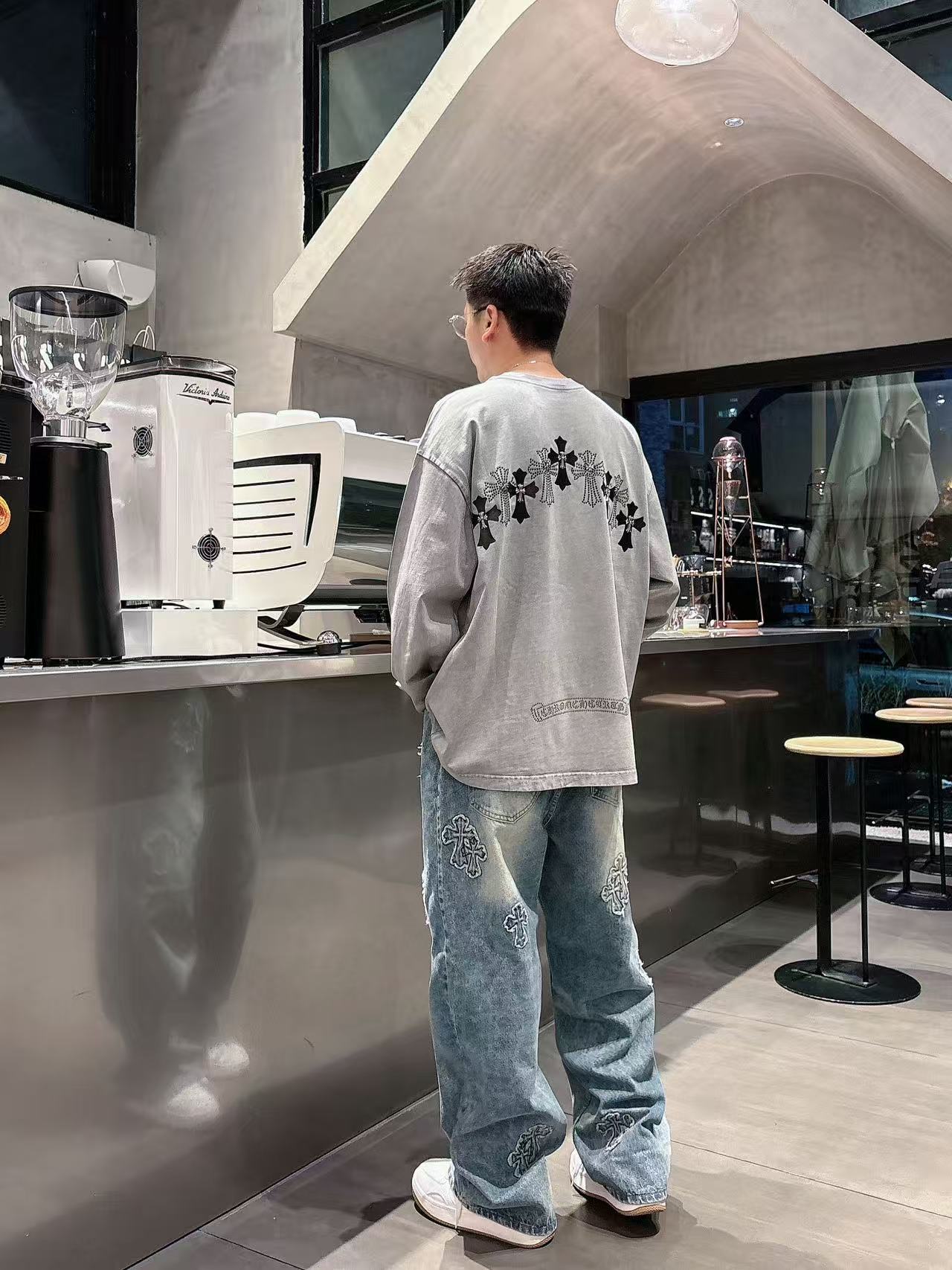 2025秋季新款 克罗心 手绘定制标休闲长袖 【over size宽松版型】 定制300g高支100%纯