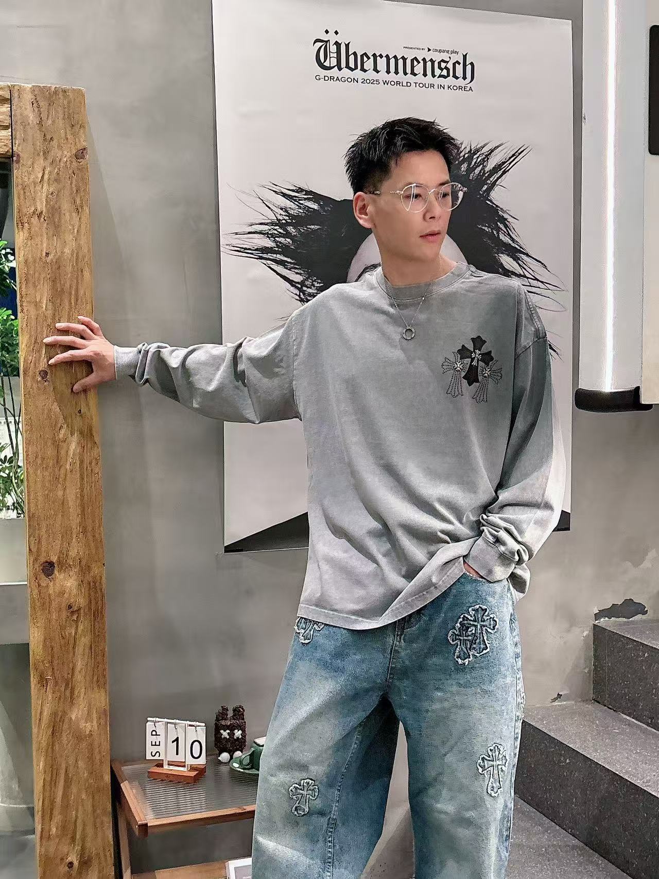 2025秋季新款 克罗心 手绘定制标休闲长袖 【over size宽松版型】 定制300g高支100%纯