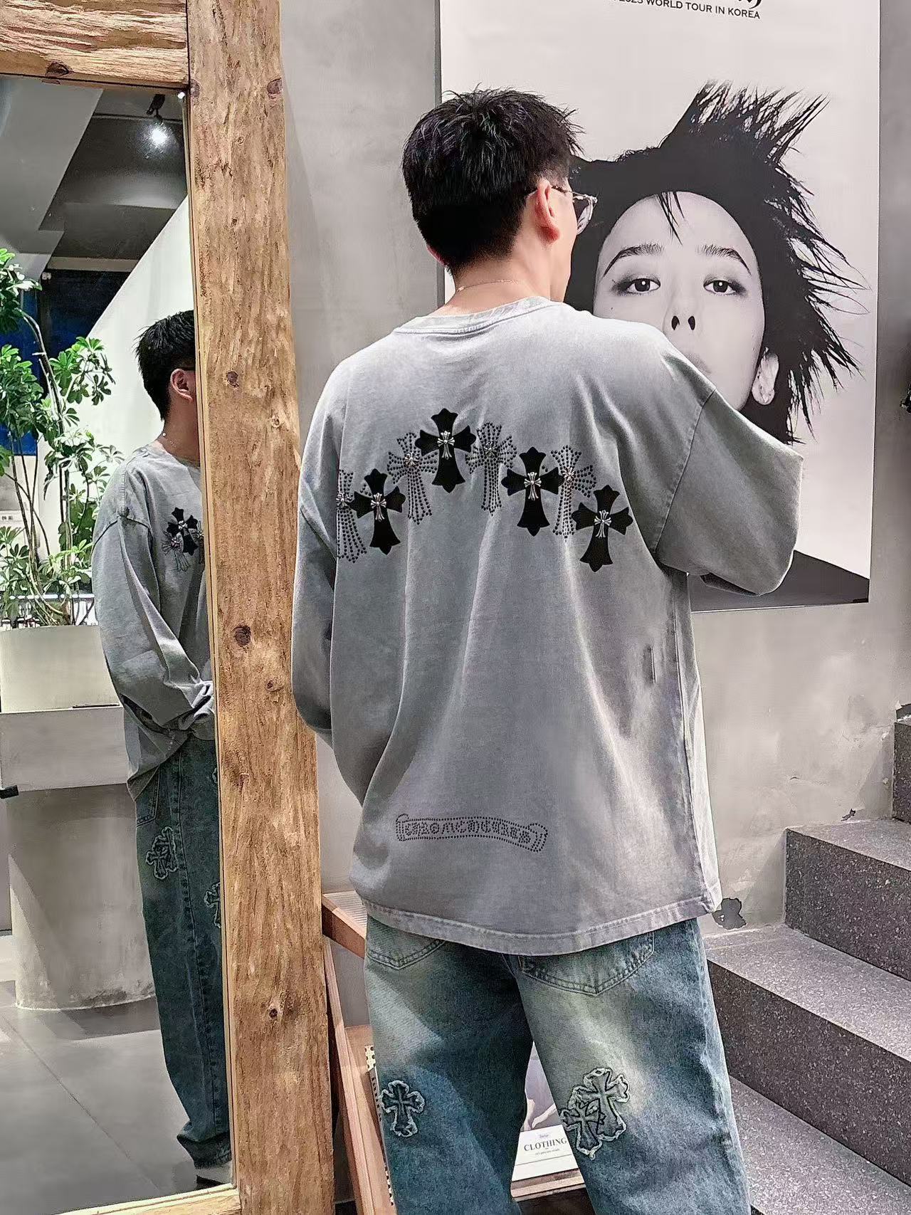 2025秋季新款 克罗心 手绘定制标休闲长袖 【over size宽松版型】 定制300g高支100%纯