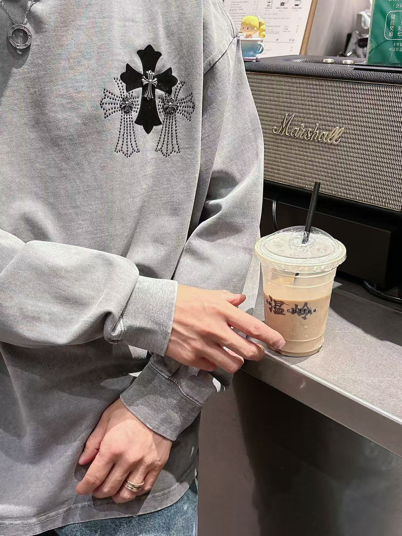 2025秋季新款 克罗心 手绘定制标休闲长袖 【over size宽松版型】 定制300g高支100%纯