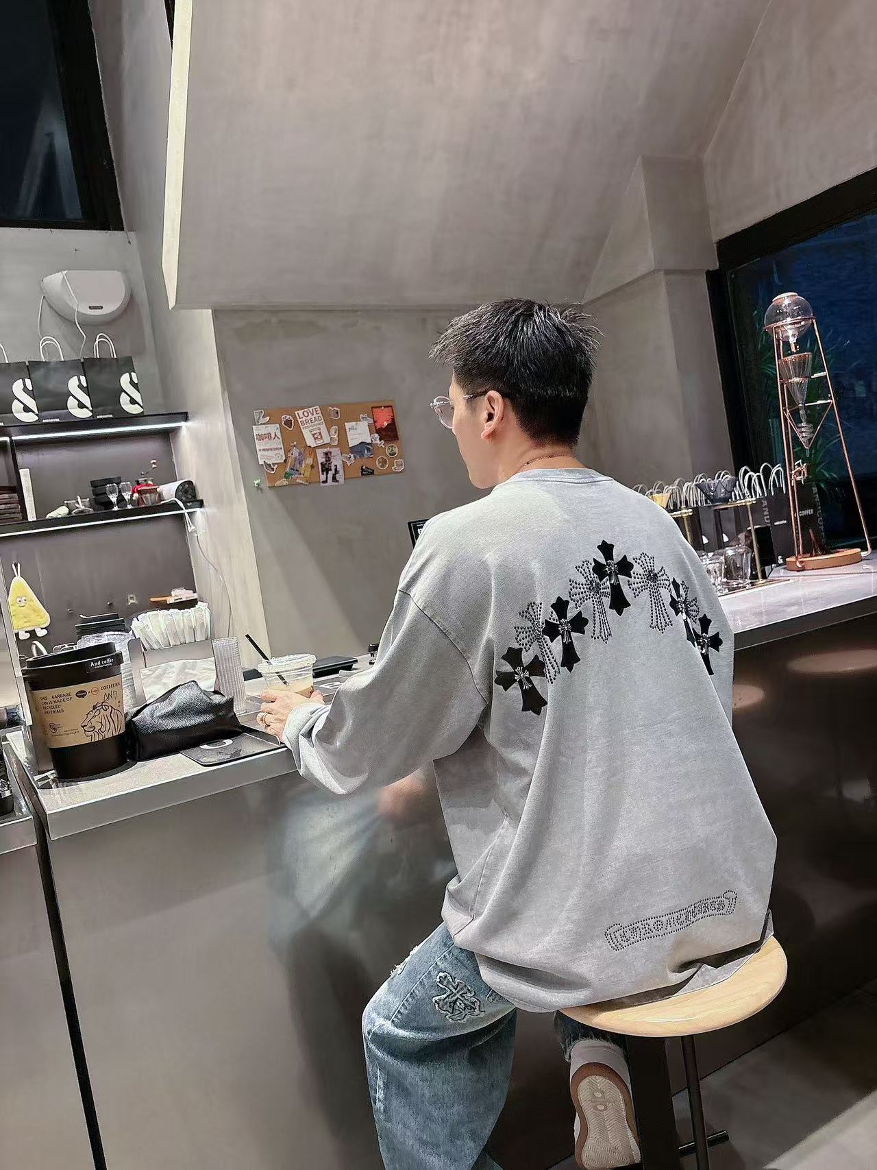 2025秋季新款 克罗心 手绘定制标休闲长袖 【over size宽松版型】 定制300g高支100%纯