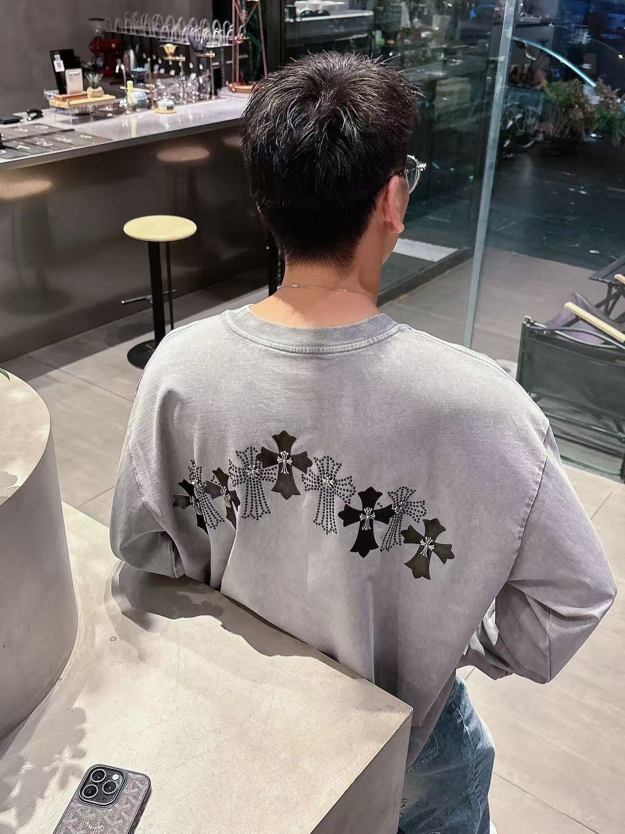 2025秋季新款 克罗心 手绘定制标休闲长袖 【over size宽松版型】 定制300g高支100%纯