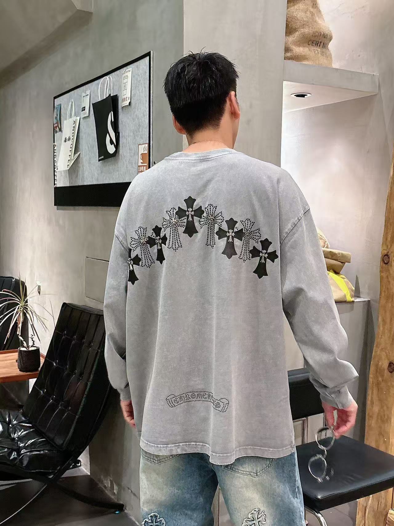 2025秋季新款 克罗心 手绘定制标休闲长袖 【over size宽松版型】 定制300g高支100%纯