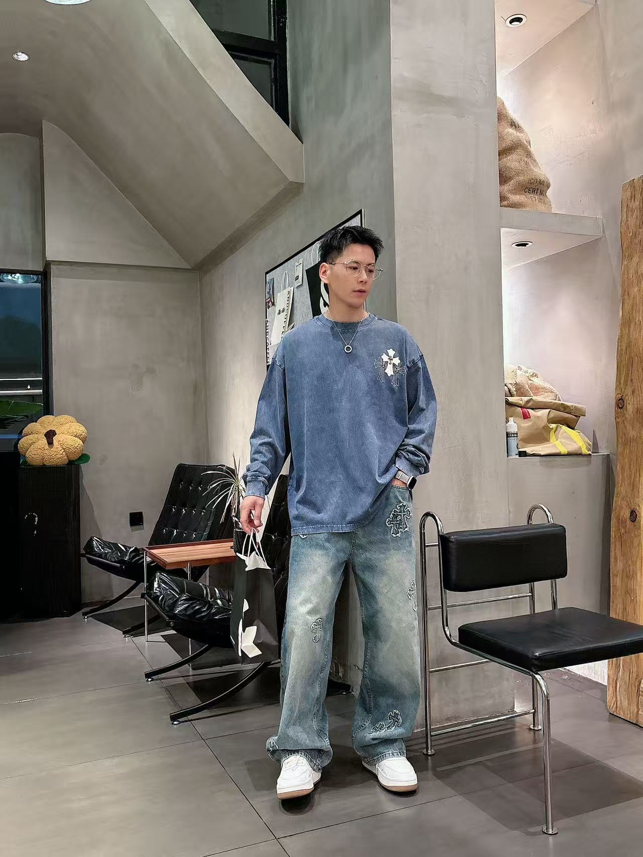 2025秋季新款 克罗心 手绘定制标休闲长袖 【over size宽松版型】 定制300g高支100%纯