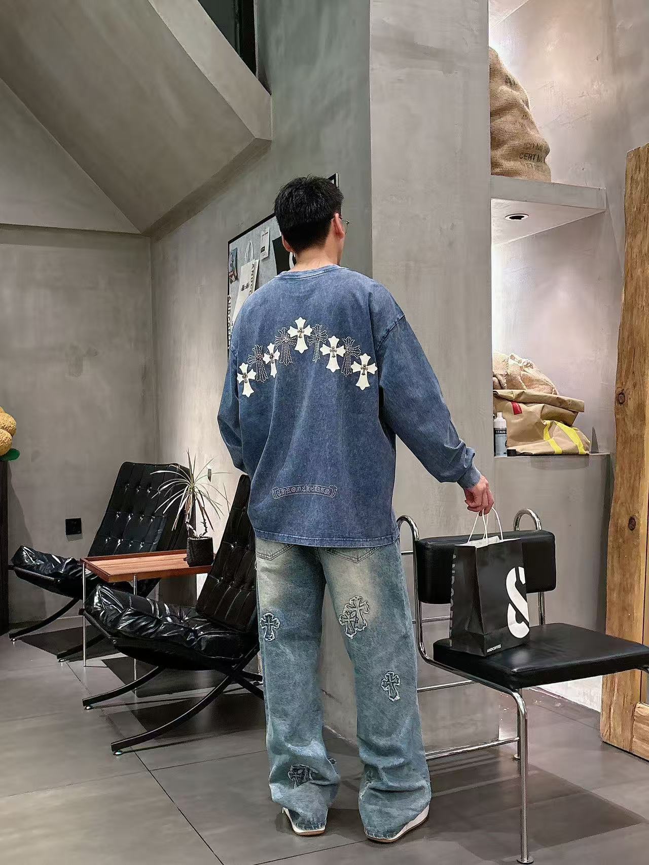 2025秋季新款 克罗心 手绘定制标休闲长袖 【over size宽松版型】 定制300g高支100%纯