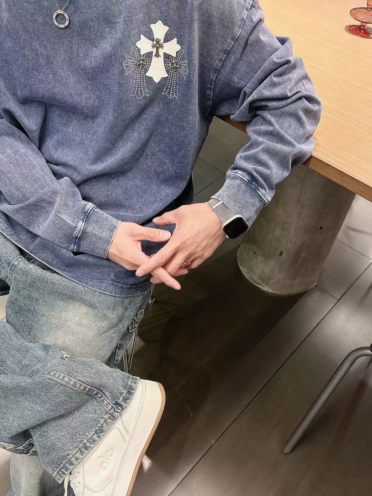 2025秋季新款 克罗心 手绘定制标休闲长袖 【over size宽松版型】 定制300g高支100%纯