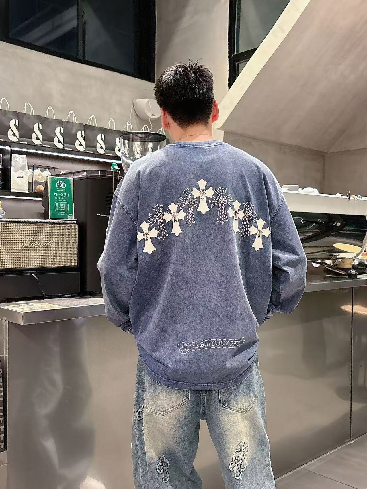 2025秋季新款 克罗心 手绘定制标休闲长袖 【over size宽松版型】 定制300g高支100%纯