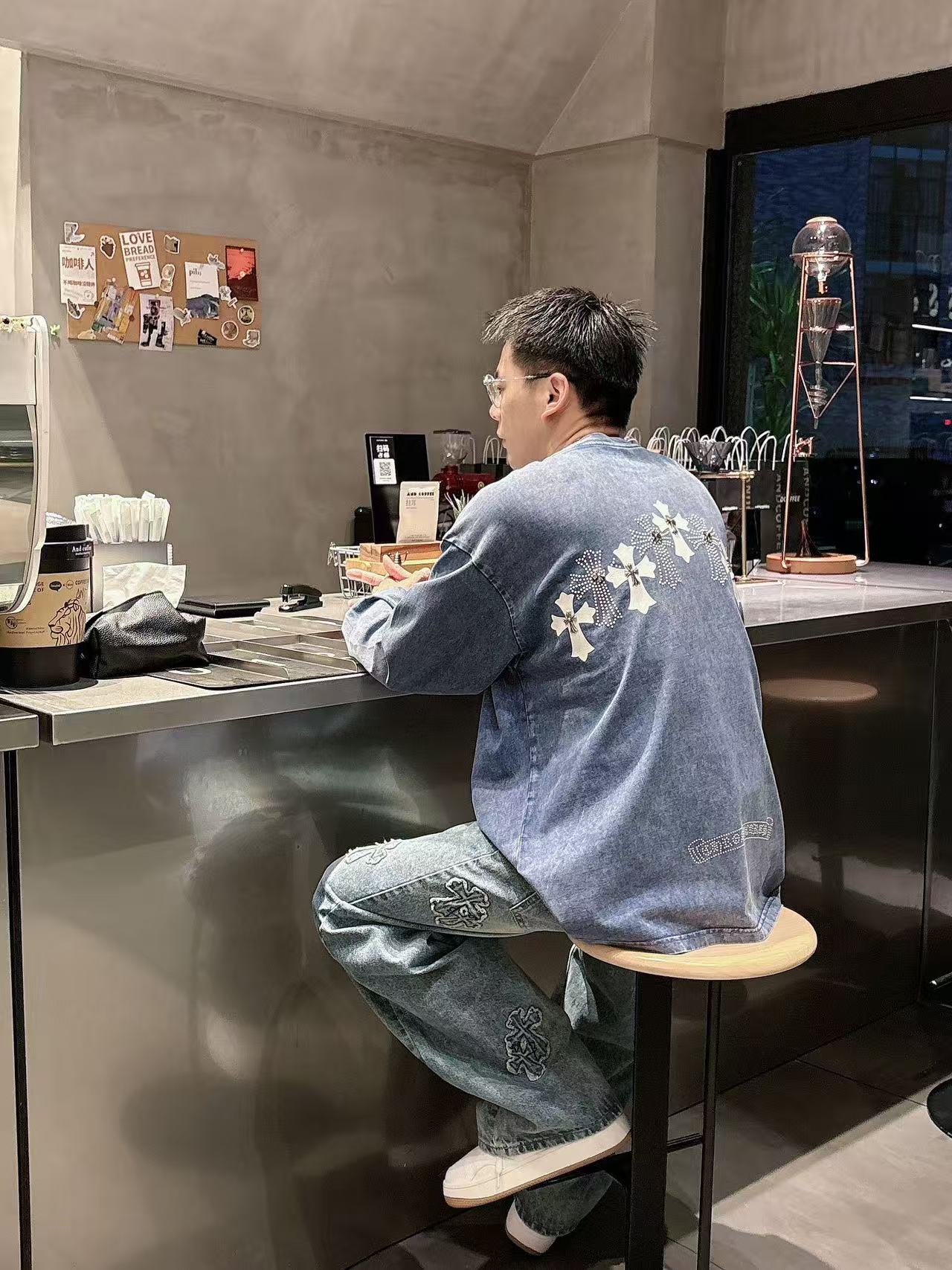 2025秋季新款 克罗心 手绘定制标休闲长袖 【over size宽松版型】 定制300g高支100%纯