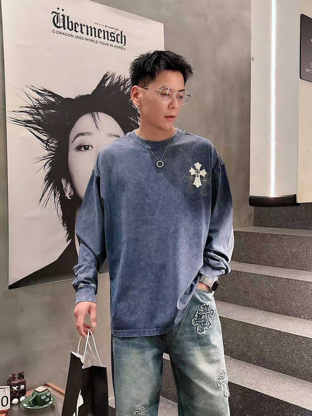 2025秋季新款 克罗心 手绘定制标休闲长袖 【over size宽松版型】 定制300g高支100%纯