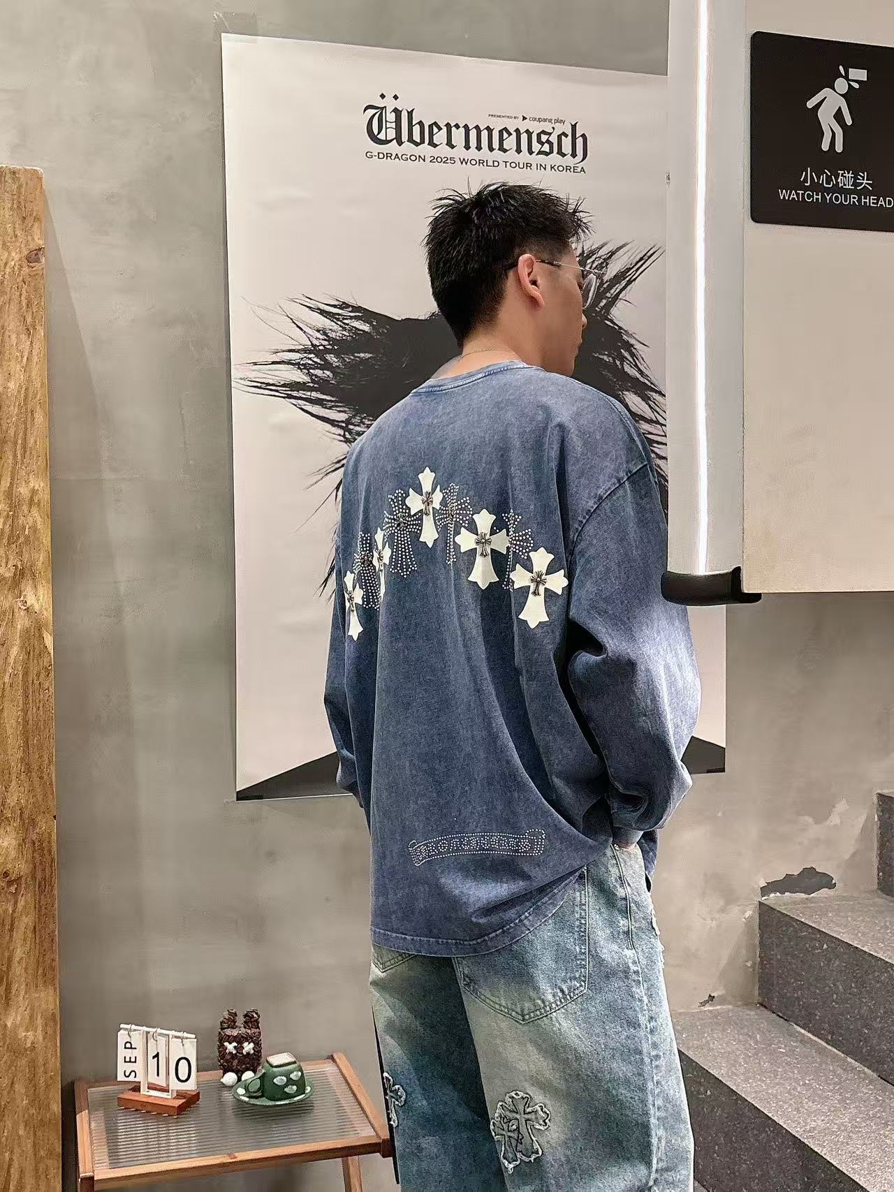 2025秋季新款 克罗心 手绘定制标休闲长袖 【over size宽松版型】 定制300g高支100%纯